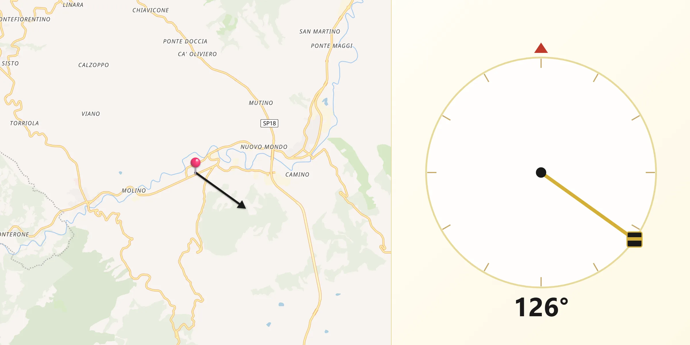Direzione della Qibla da Piandimeleto
