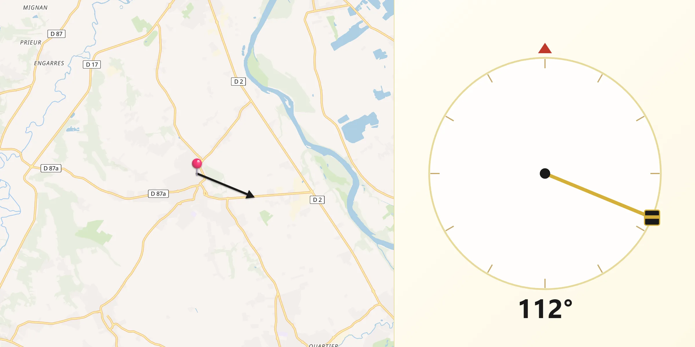 Direction vers la Qibla depuis Merville
