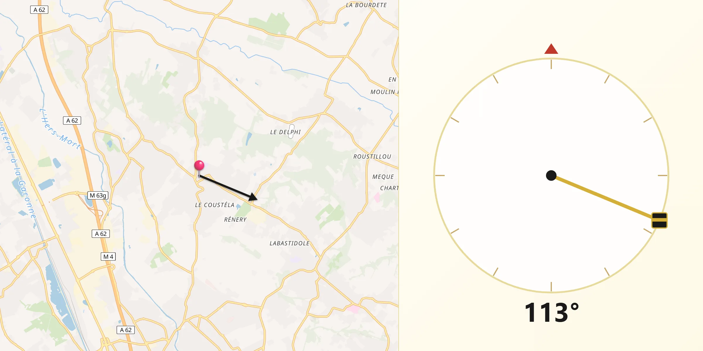 Direction vers la Qibla depuis Gratentour