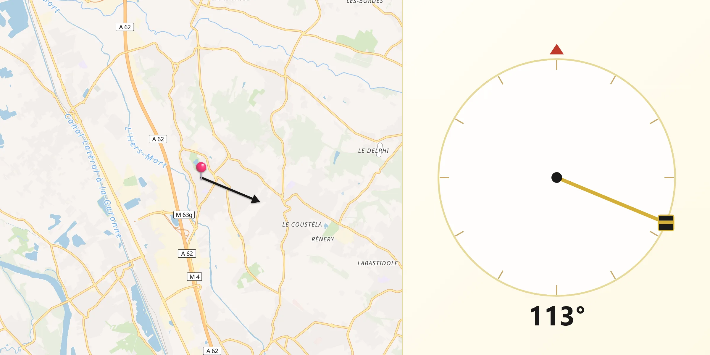 Direction vers la Qibla depuis Bruguières