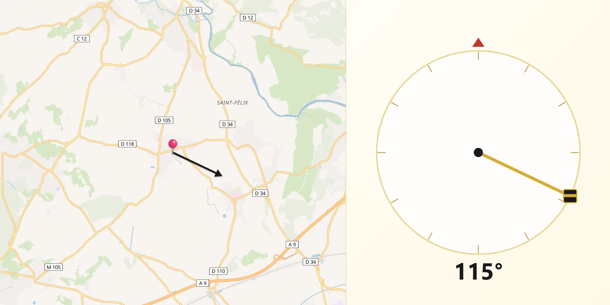 Direction vers la Qibla depuis Saint-Christol