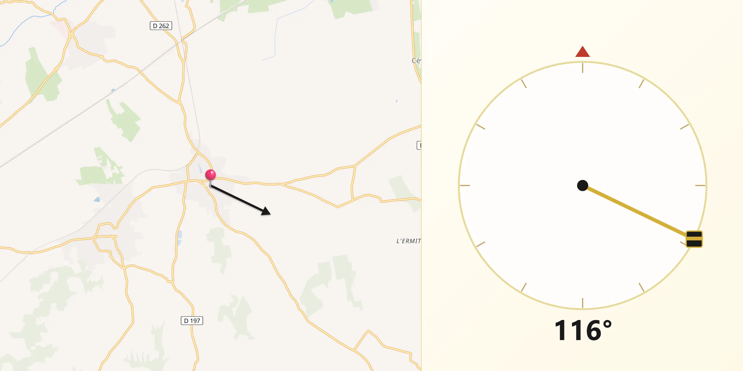 Direction vers la Qibla depuis Générac