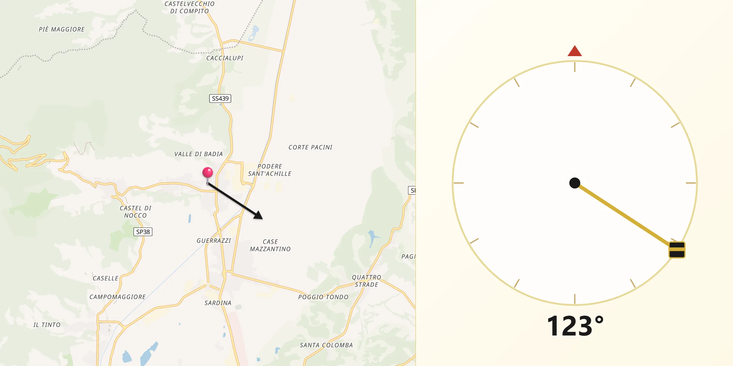 Direzione della Qibla da Cascine-La Croce