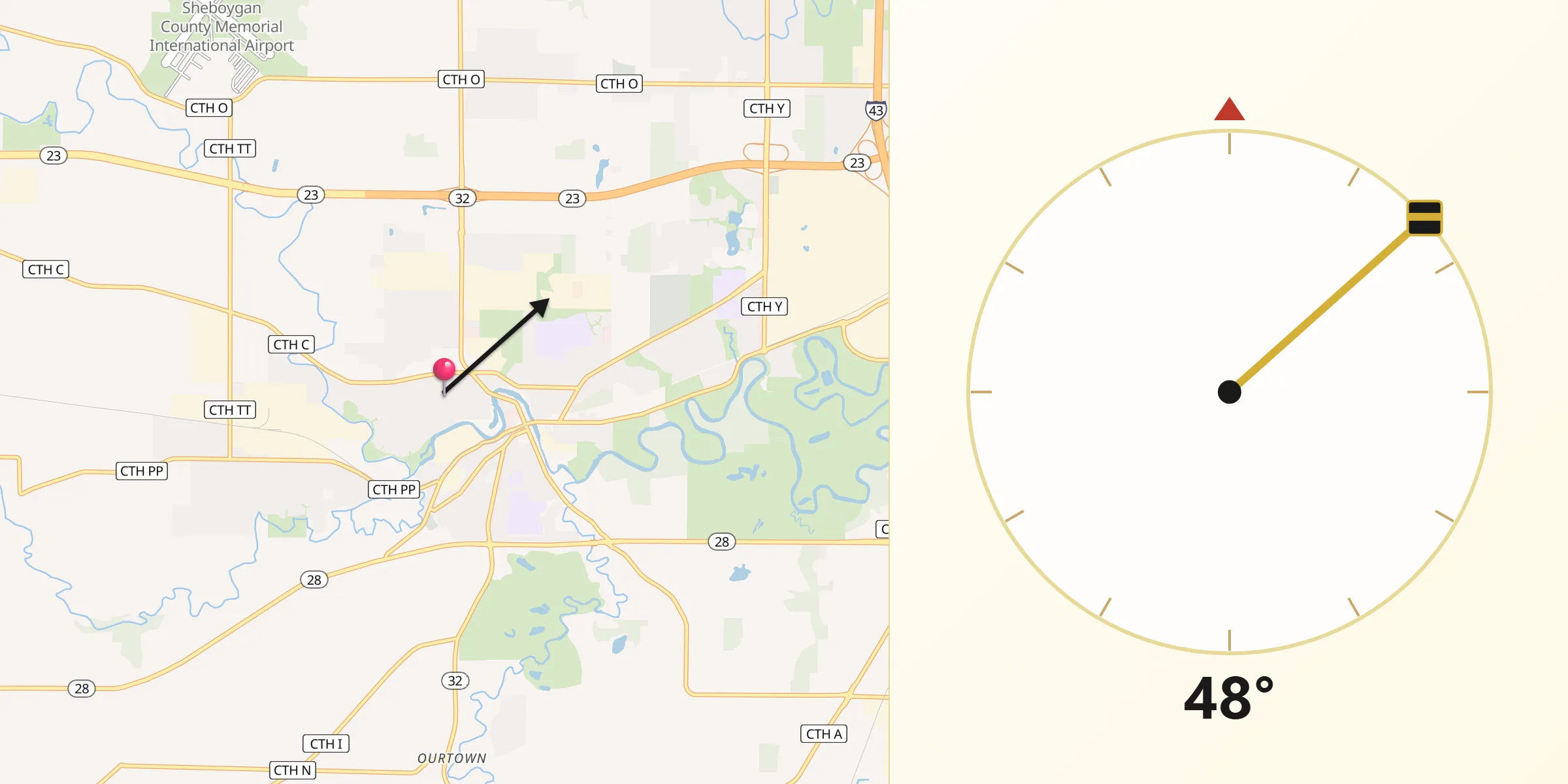 Qibla Direction from Sheboygan Falls