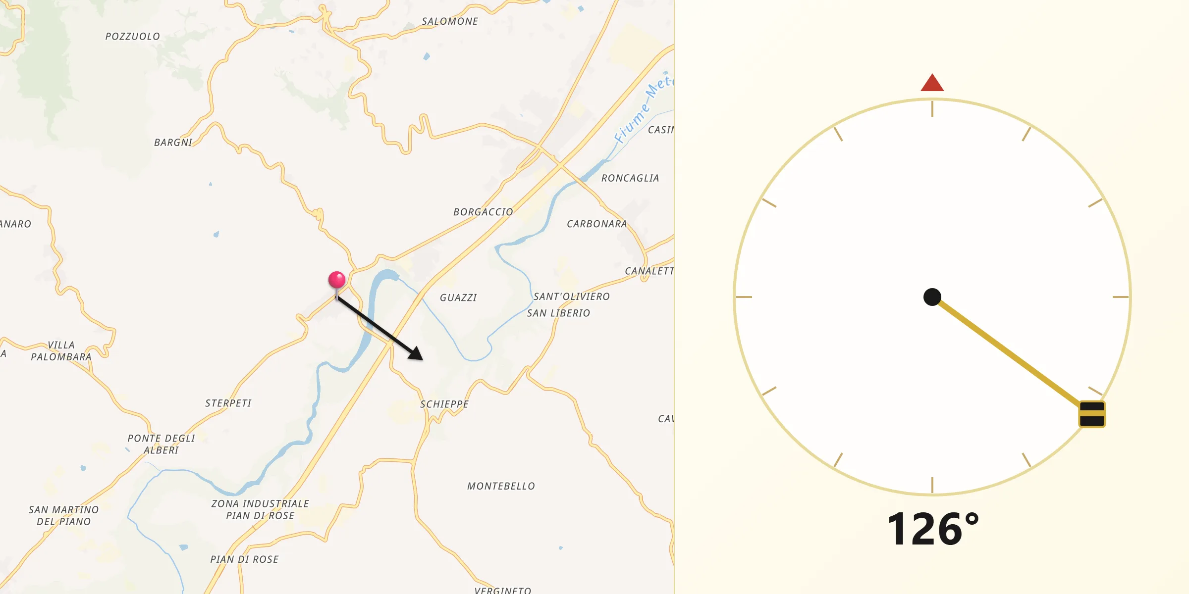 Direzione della Qibla da Tavernelle