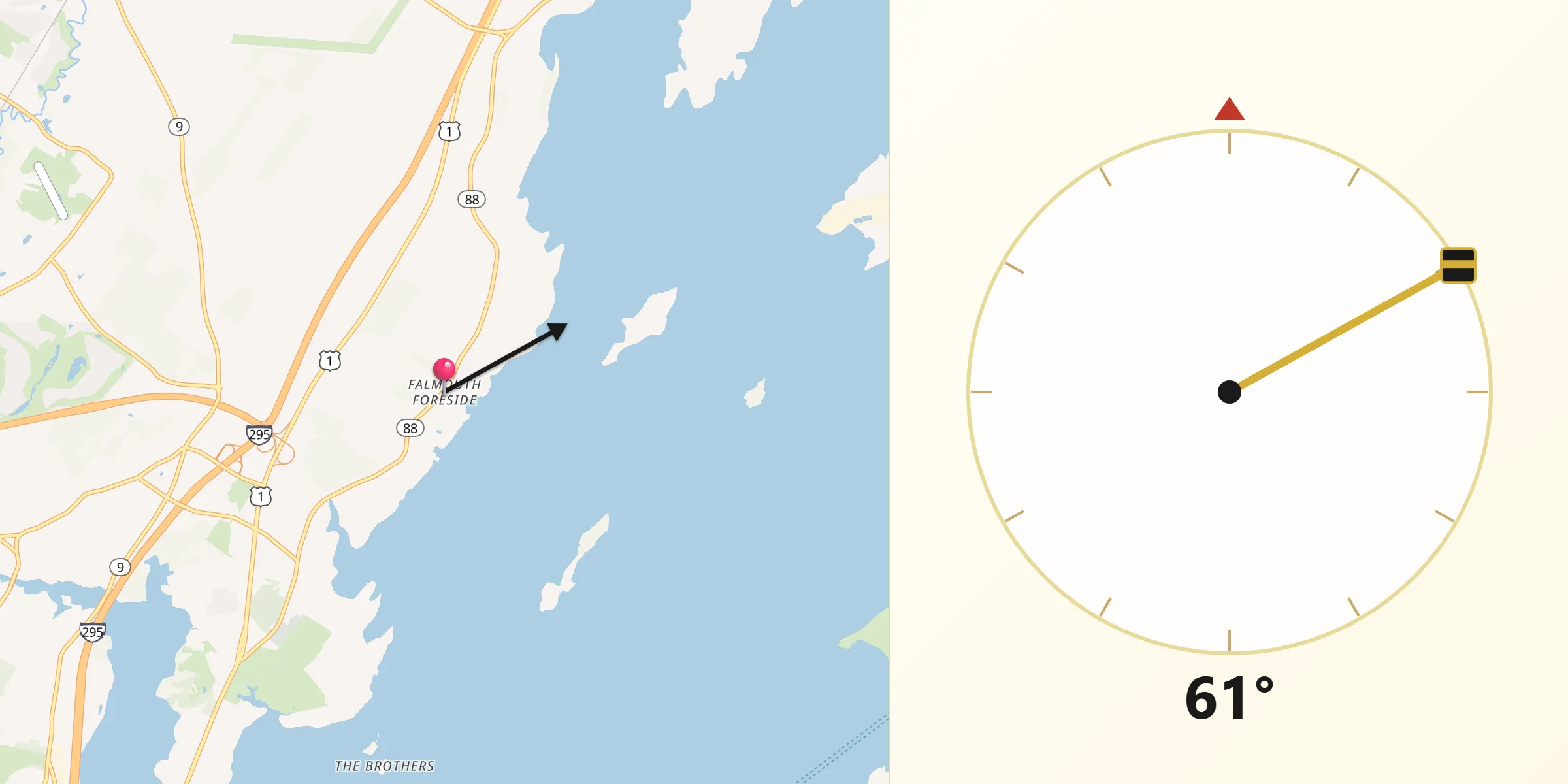 Qibla Direction from Falmouth Foreside