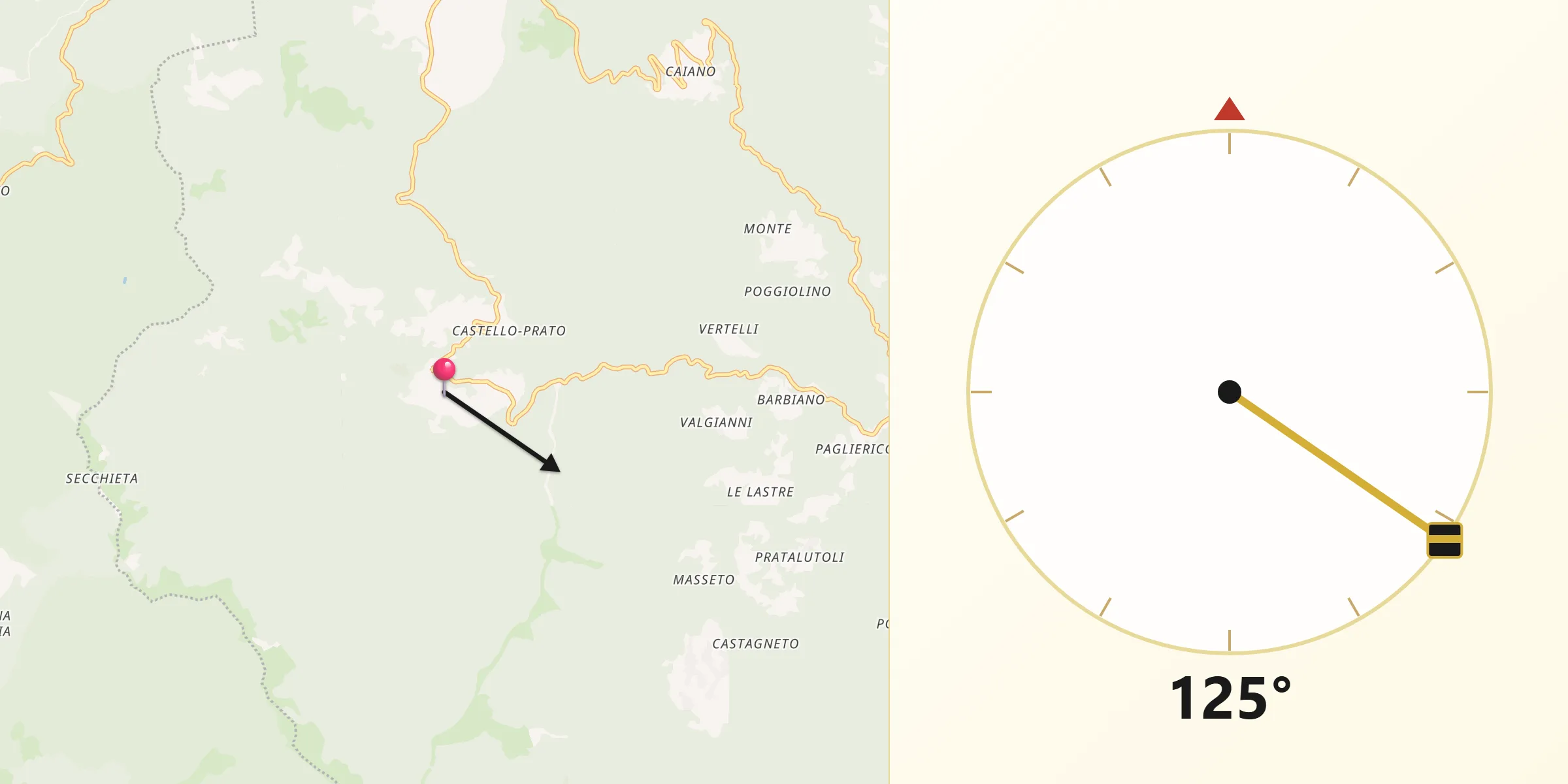 Direzione della Qibla da La Pieve-Molino
