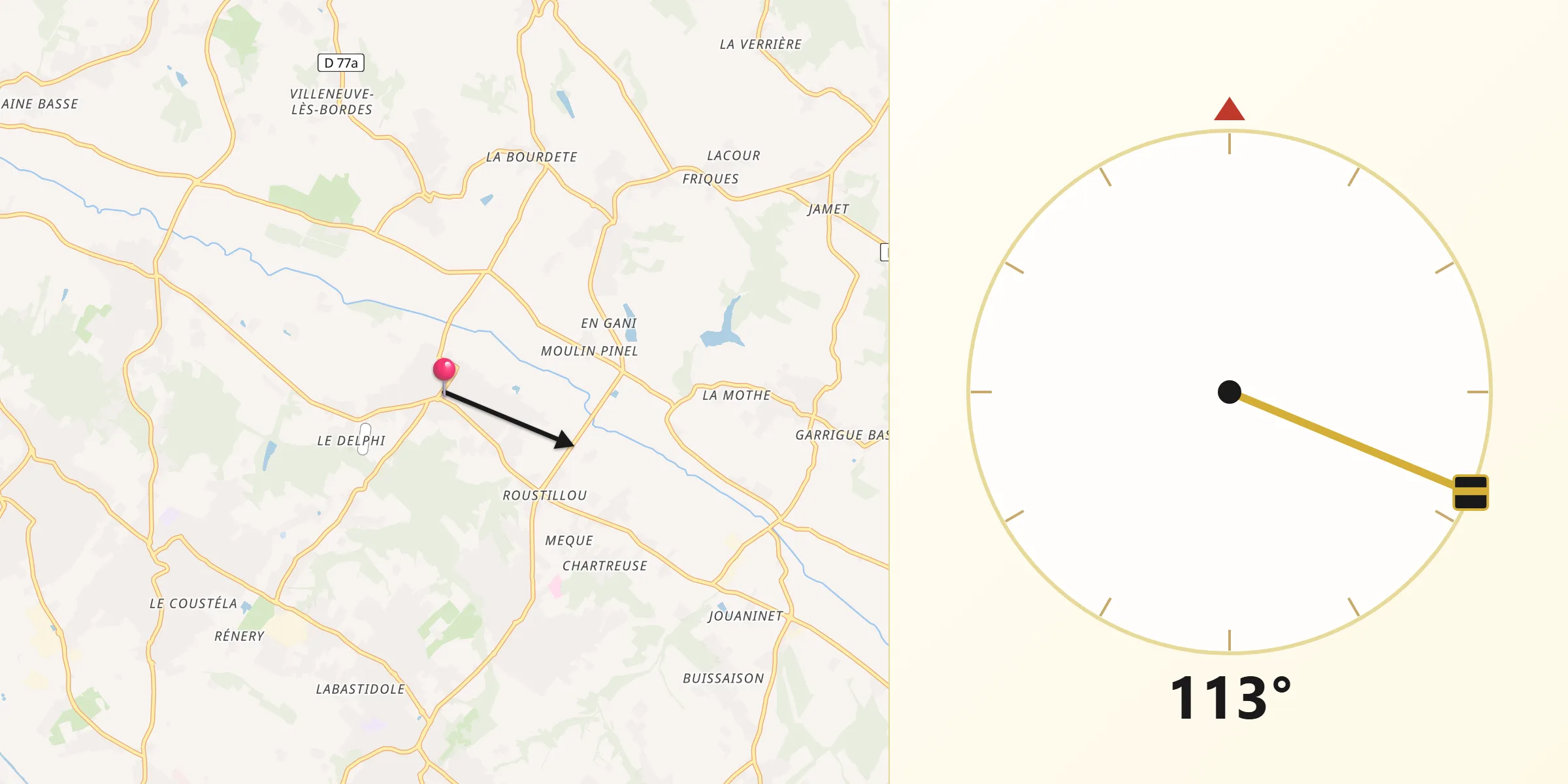 Direction vers la Qibla depuis Labastide-Saint-Sernin