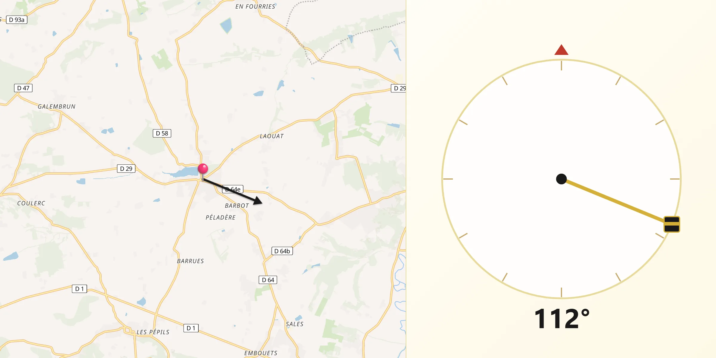 Direction vers la Qibla depuis Launac