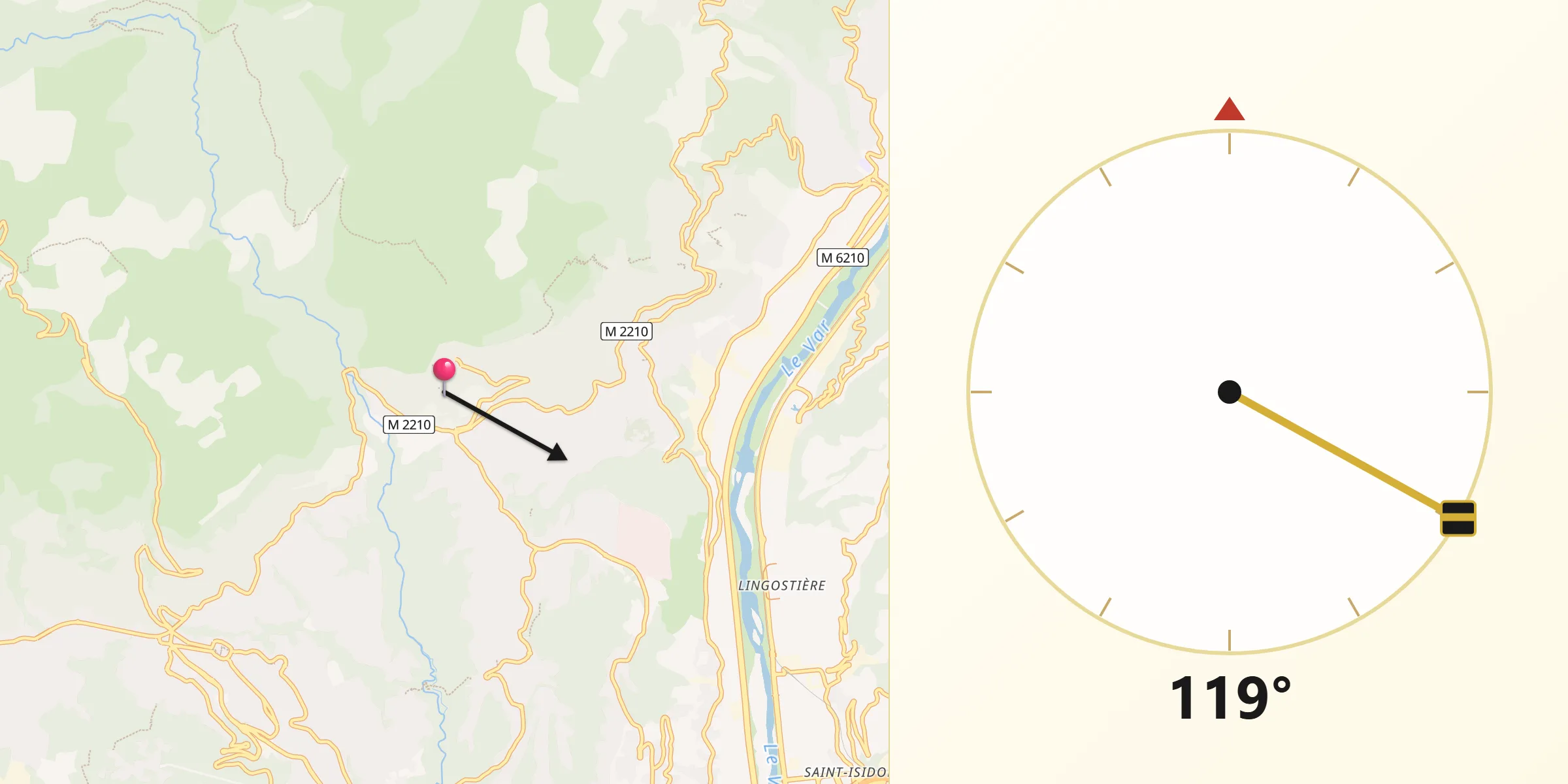 Direction vers la Qibla depuis Saint-Jeannet