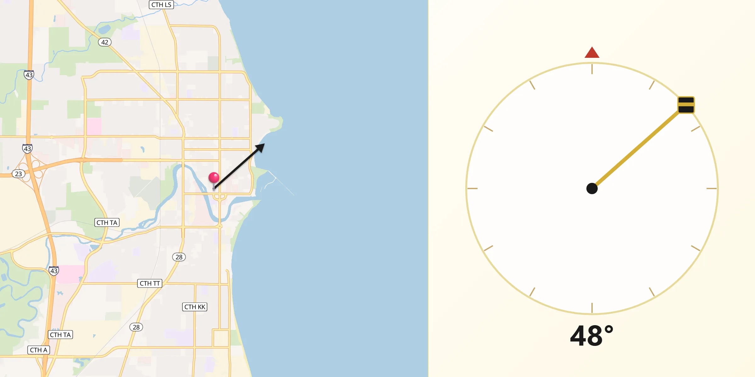 Qibla Direction from Sheboygan
