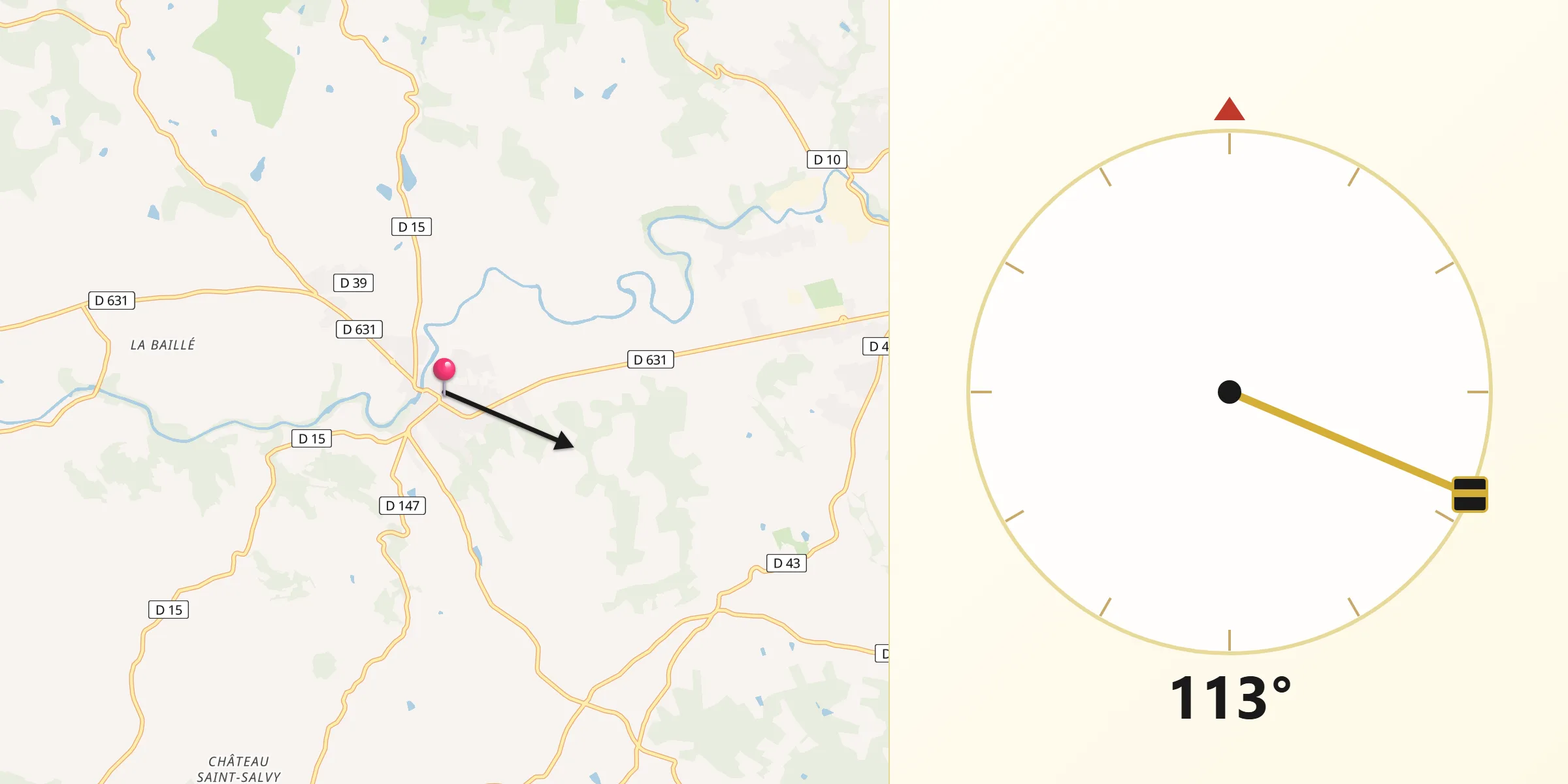 Direction vers la Qibla depuis Briatexte