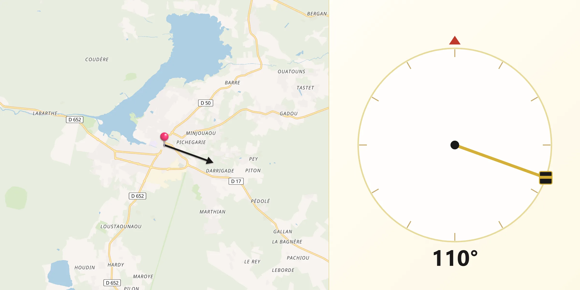 Direction vers la Qibla depuis Soustons