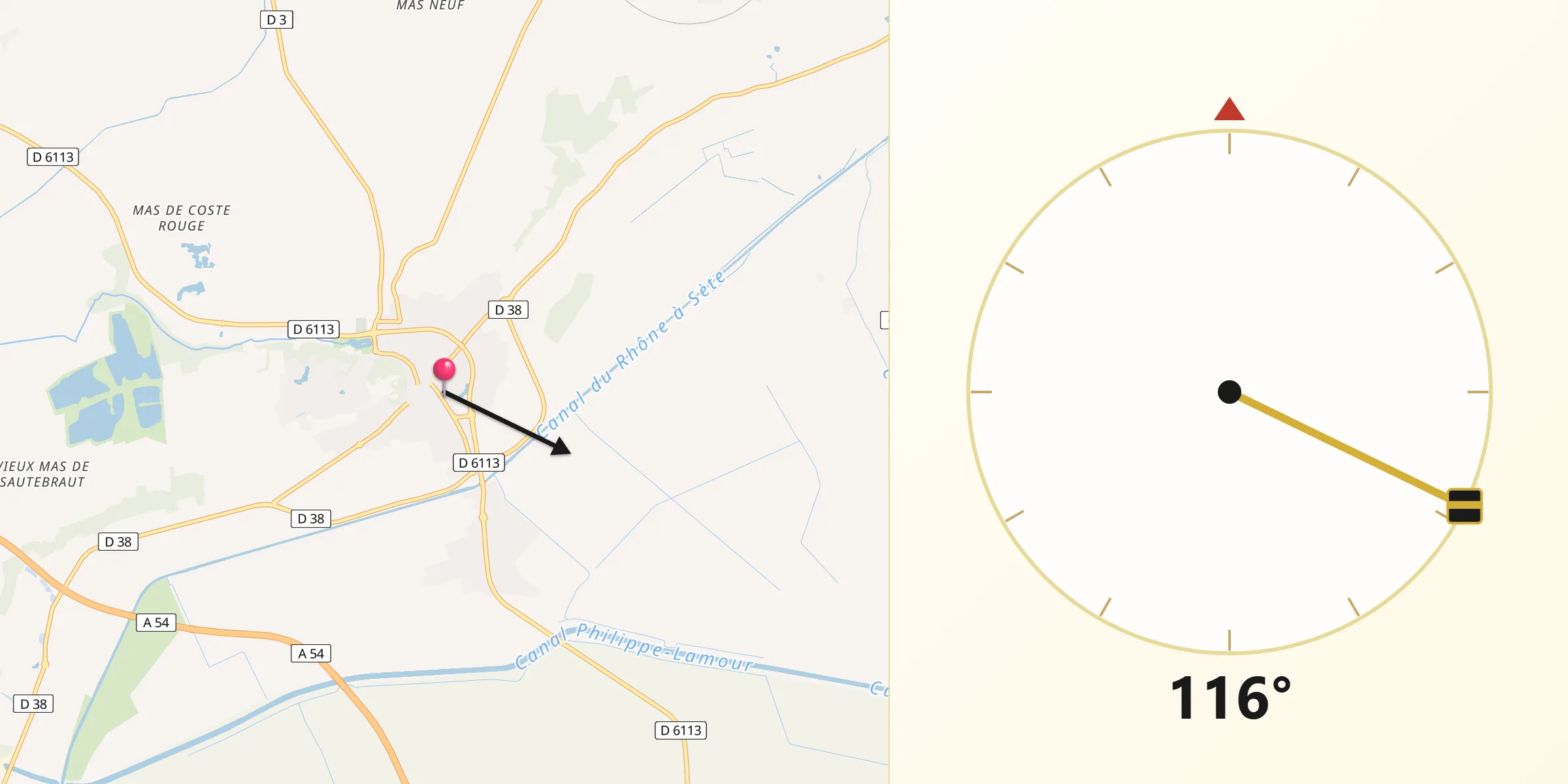 Direction vers la Qibla depuis Bellegarde