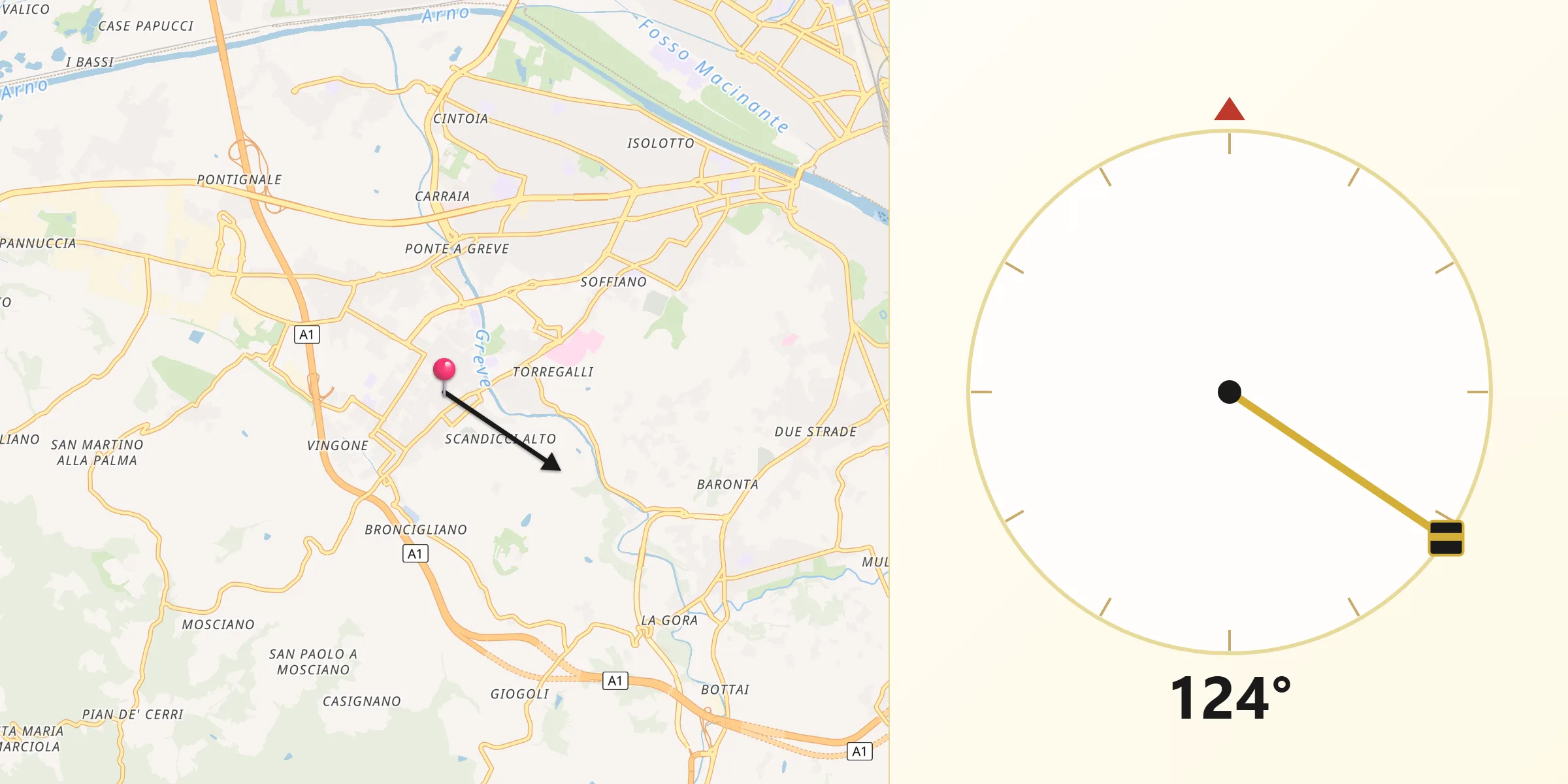 Direzione della Qibla da Scandicci