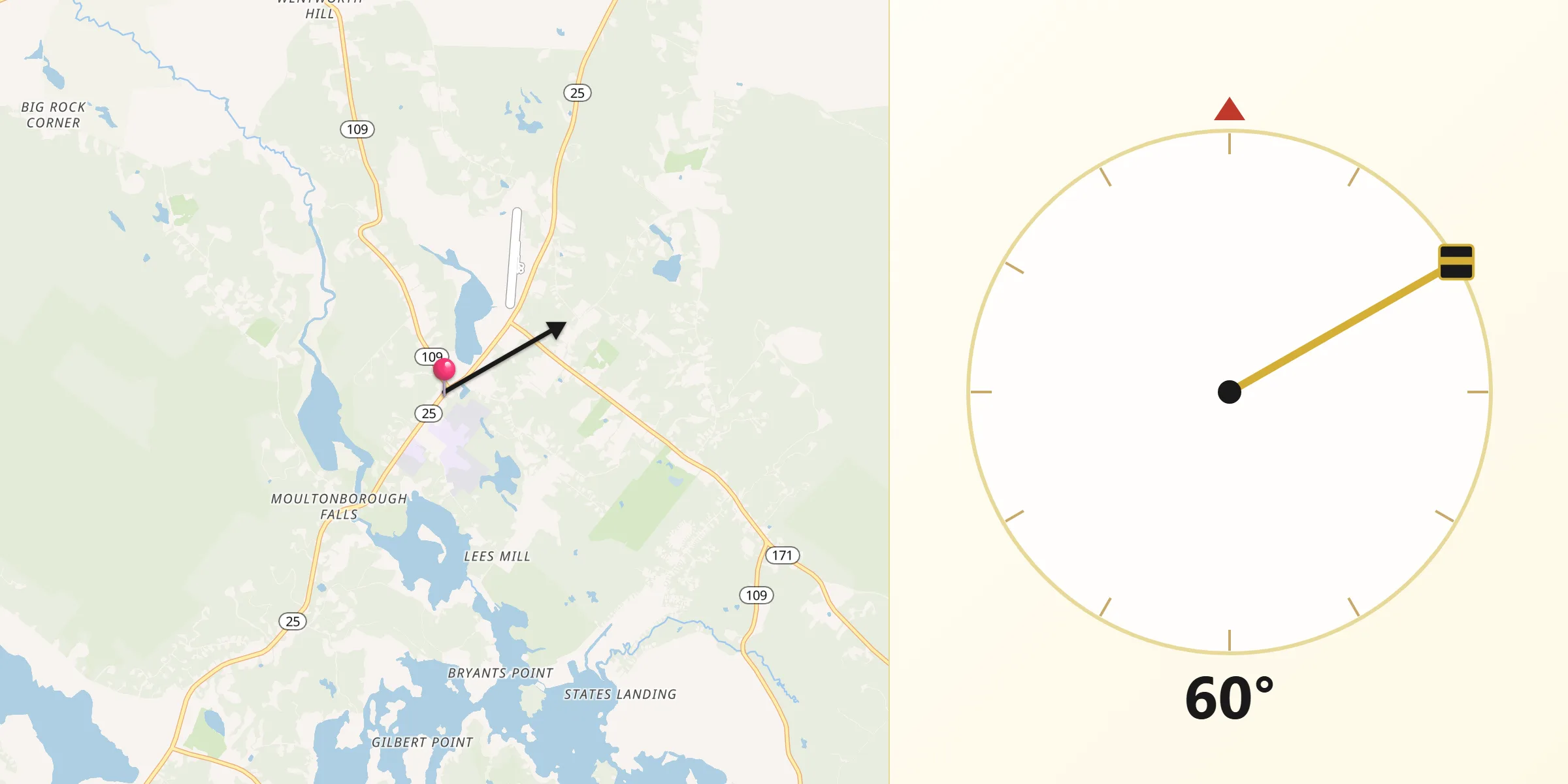 Qibla Direction from Moultonborough