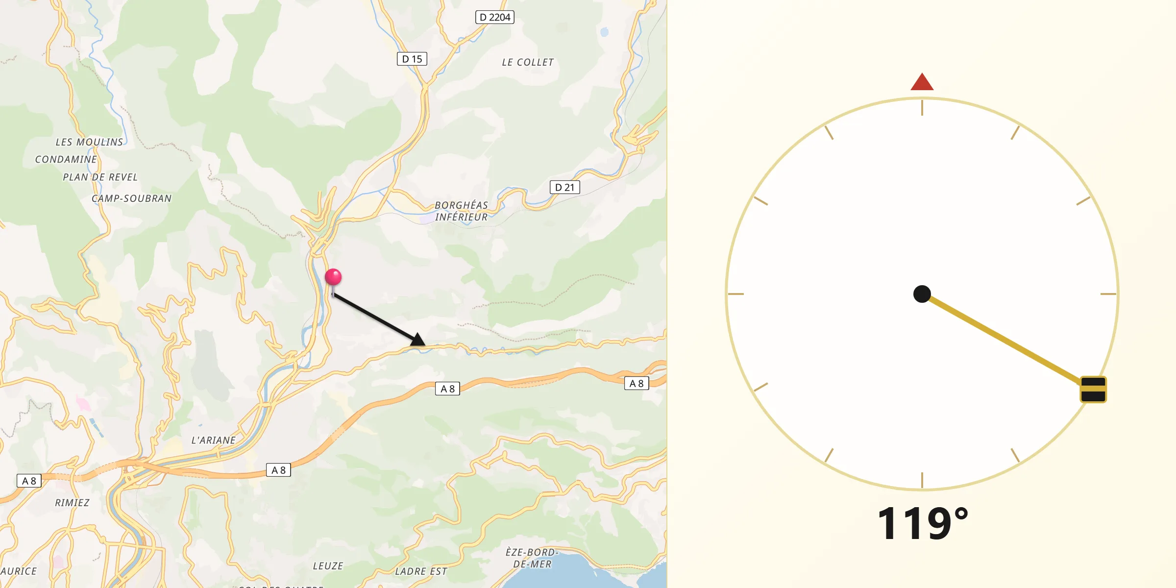 Direction vers la Qibla depuis Drap