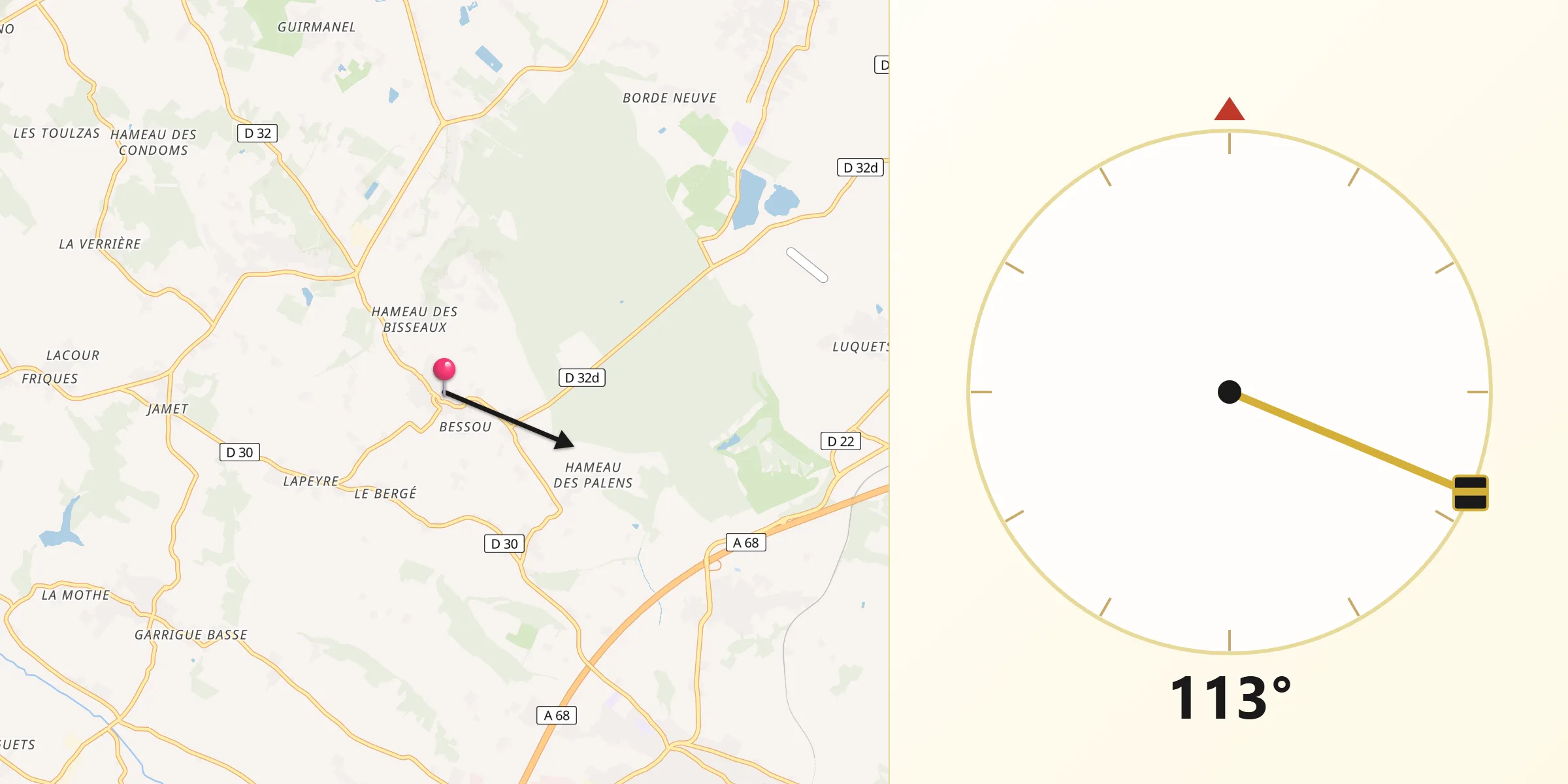 Direction vers la Qibla depuis Paulhac