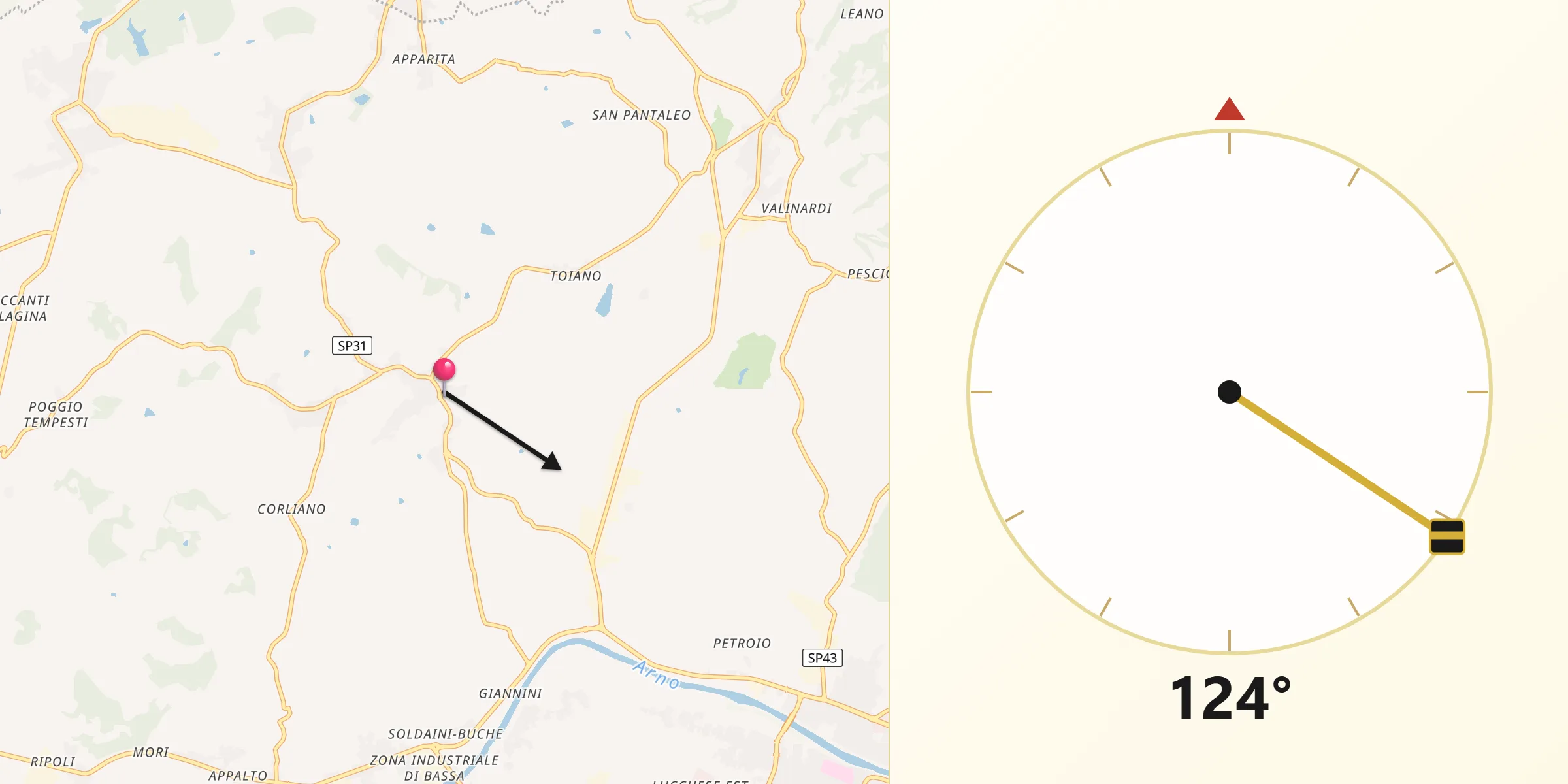 Direzione della Qibla da Cerreto Guidi