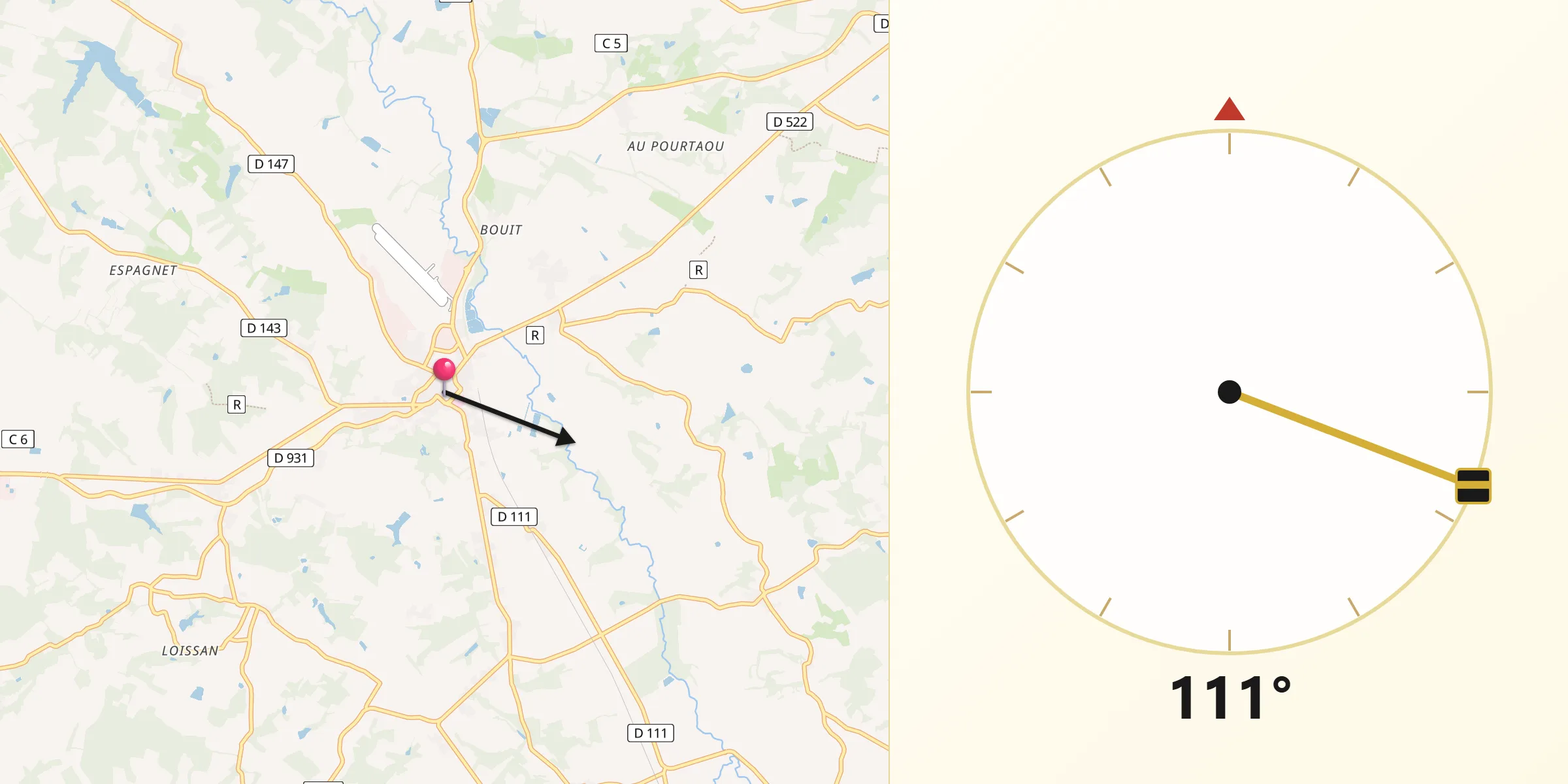 Direction vers la Qibla depuis Nogaro