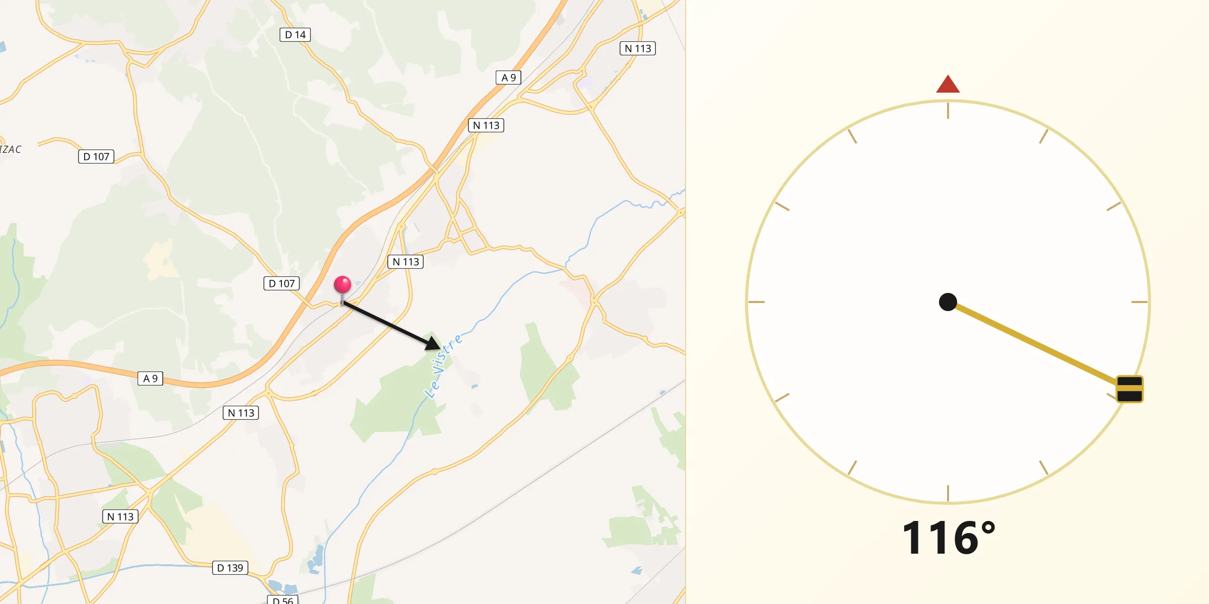 Direction vers la Qibla depuis Uchaud