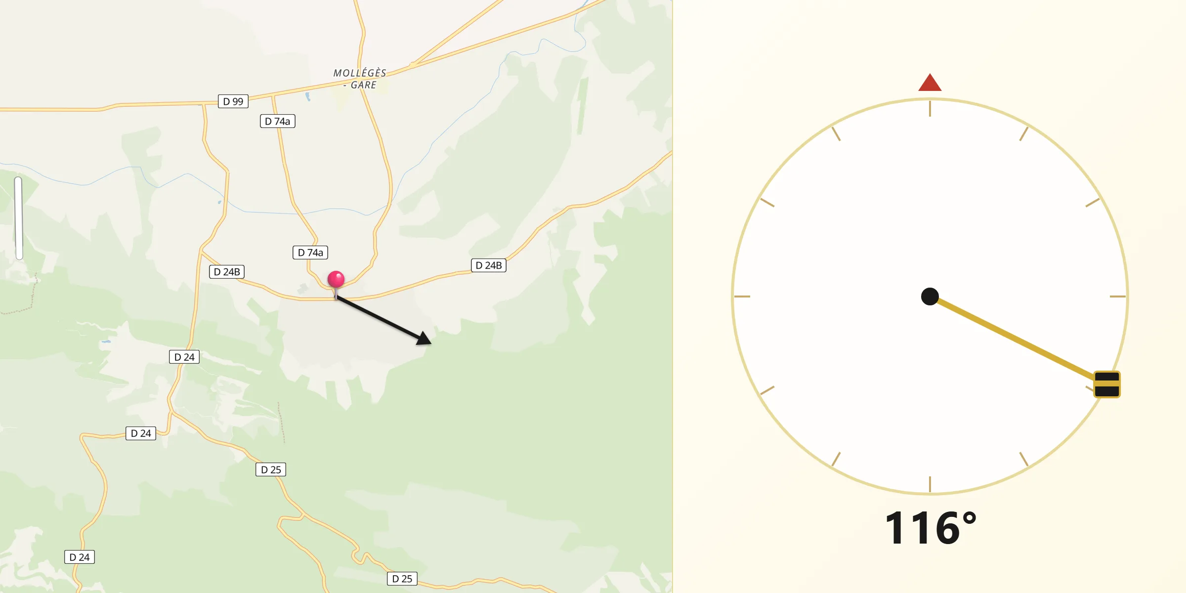 Direction vers la Qibla depuis Eygalières