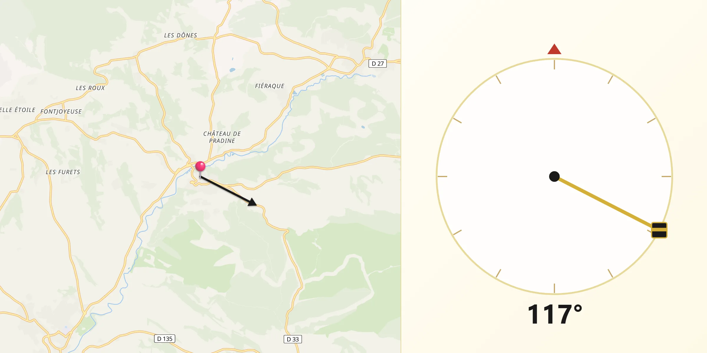 Direction vers la Qibla depuis Grambois