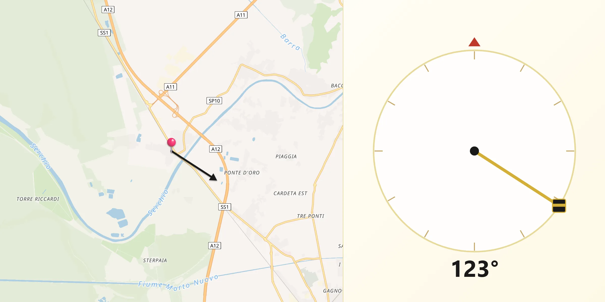 Direzione della Qibla da Migliarino