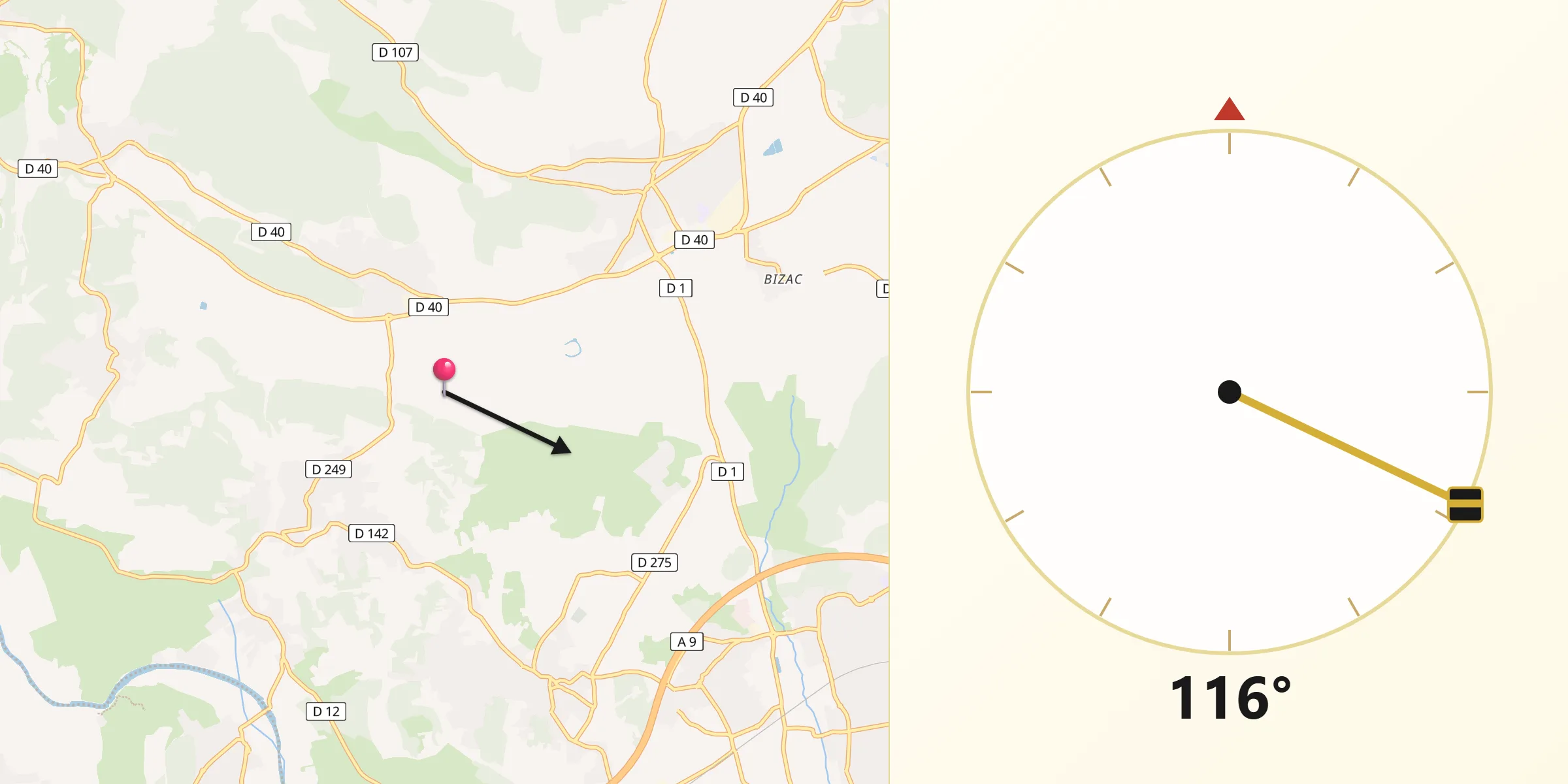 Direction vers la Qibla depuis Congénies