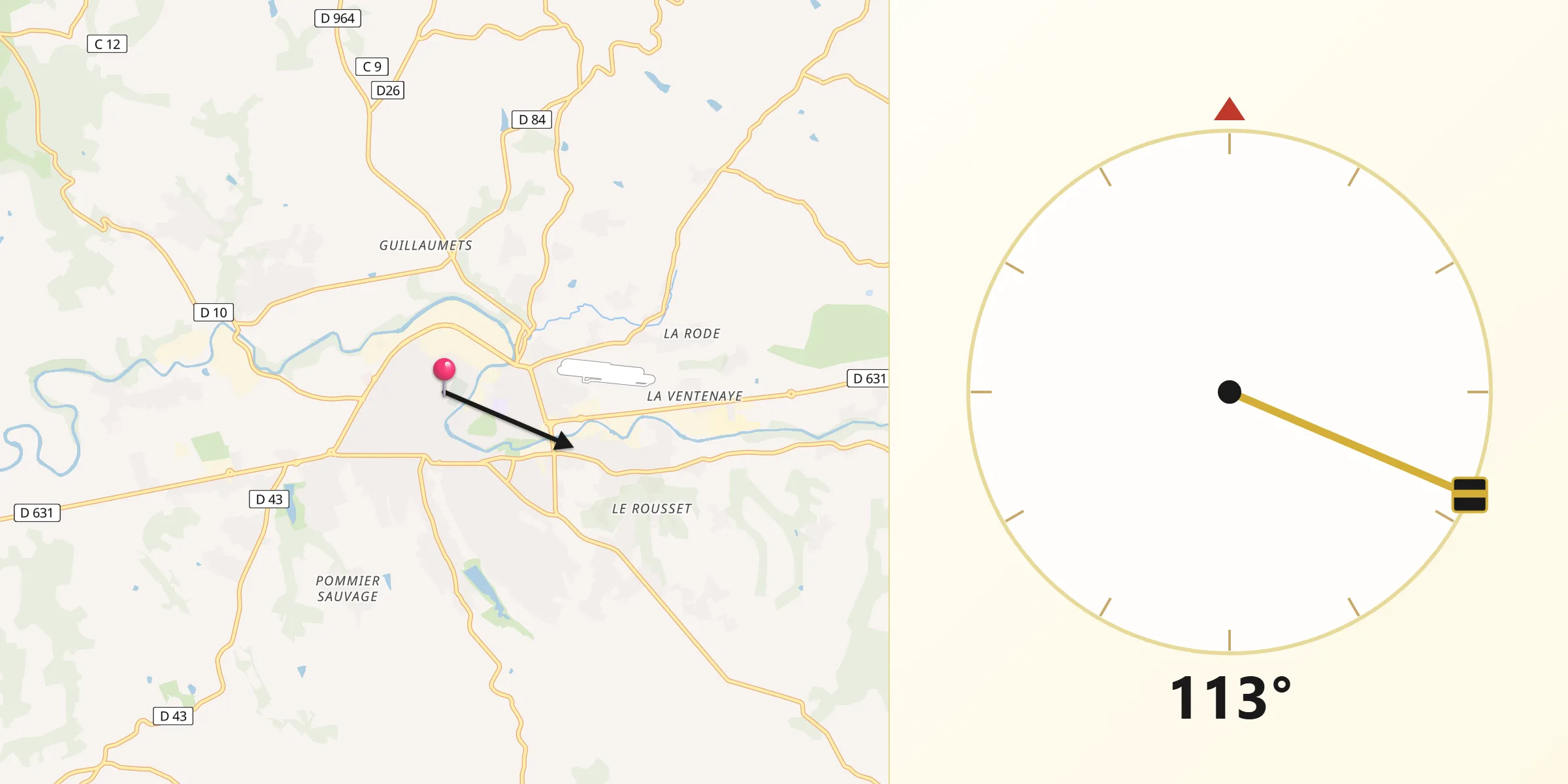 Direction vers la Qibla depuis Graulhet