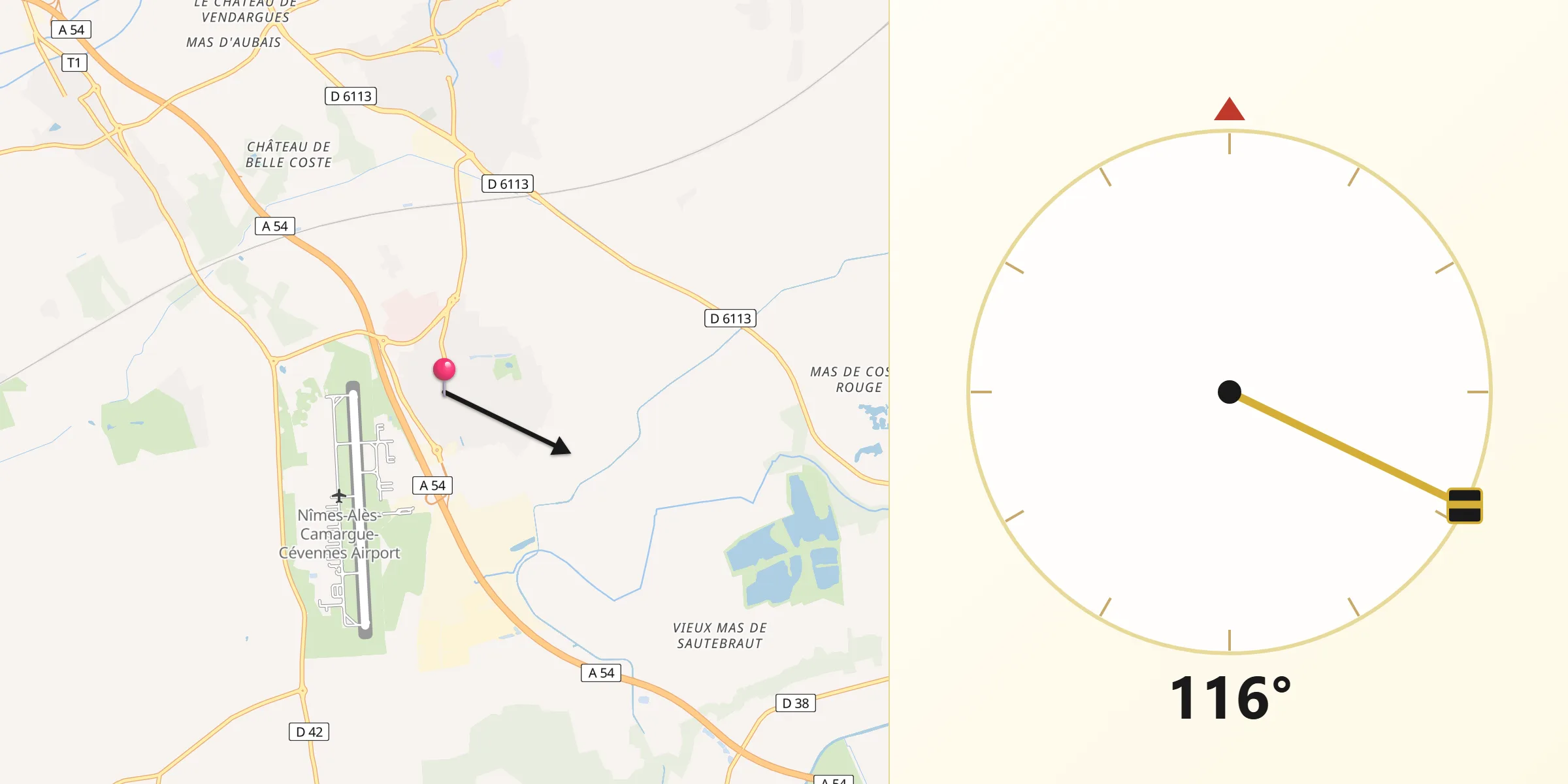 Direction vers la Qibla depuis Garons