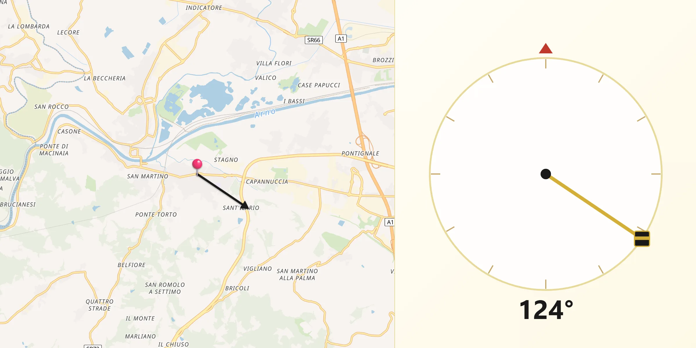 Direzione della Qibla da Lastra a Signa