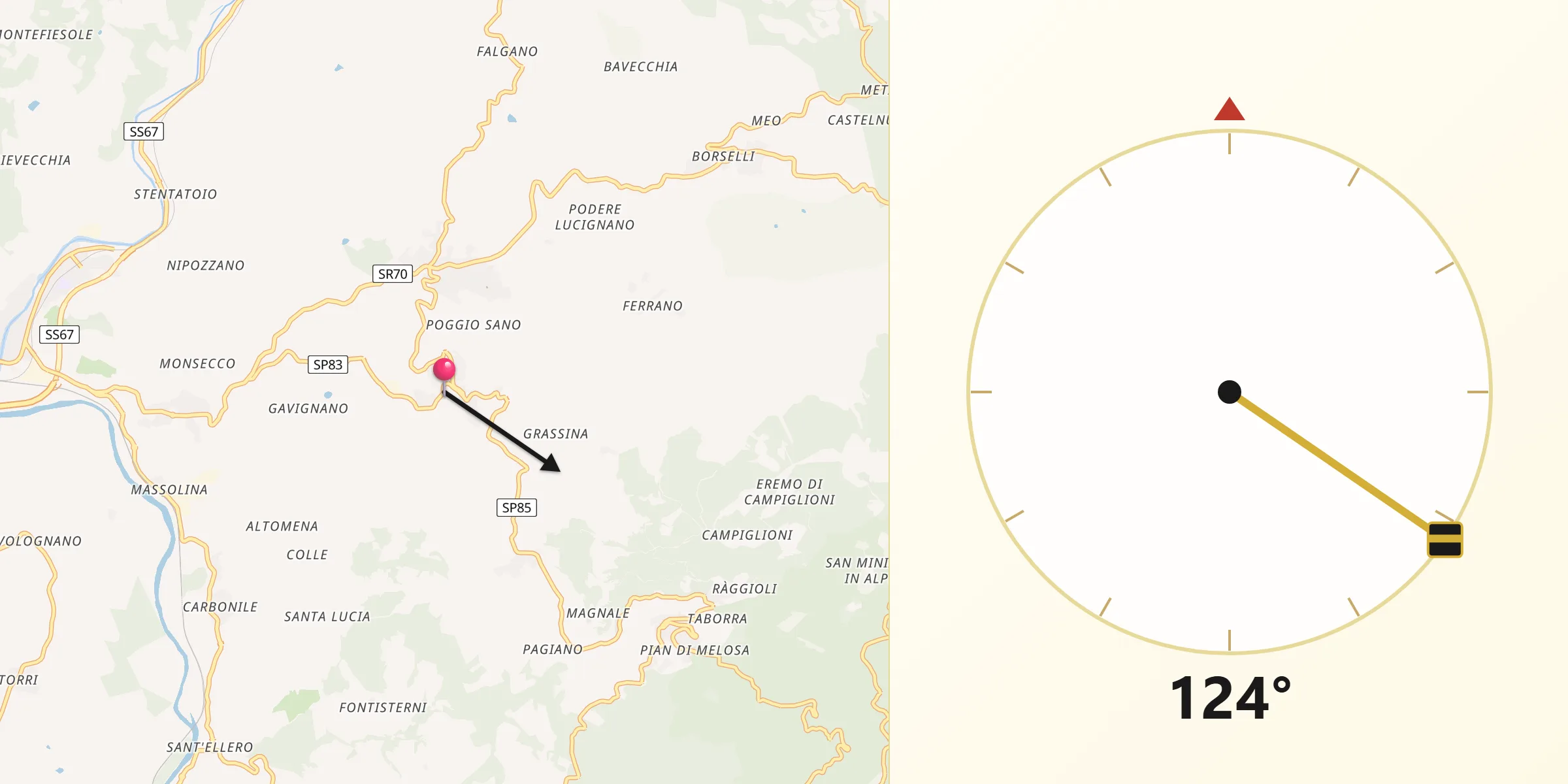 Direzione della Qibla da Pelago
