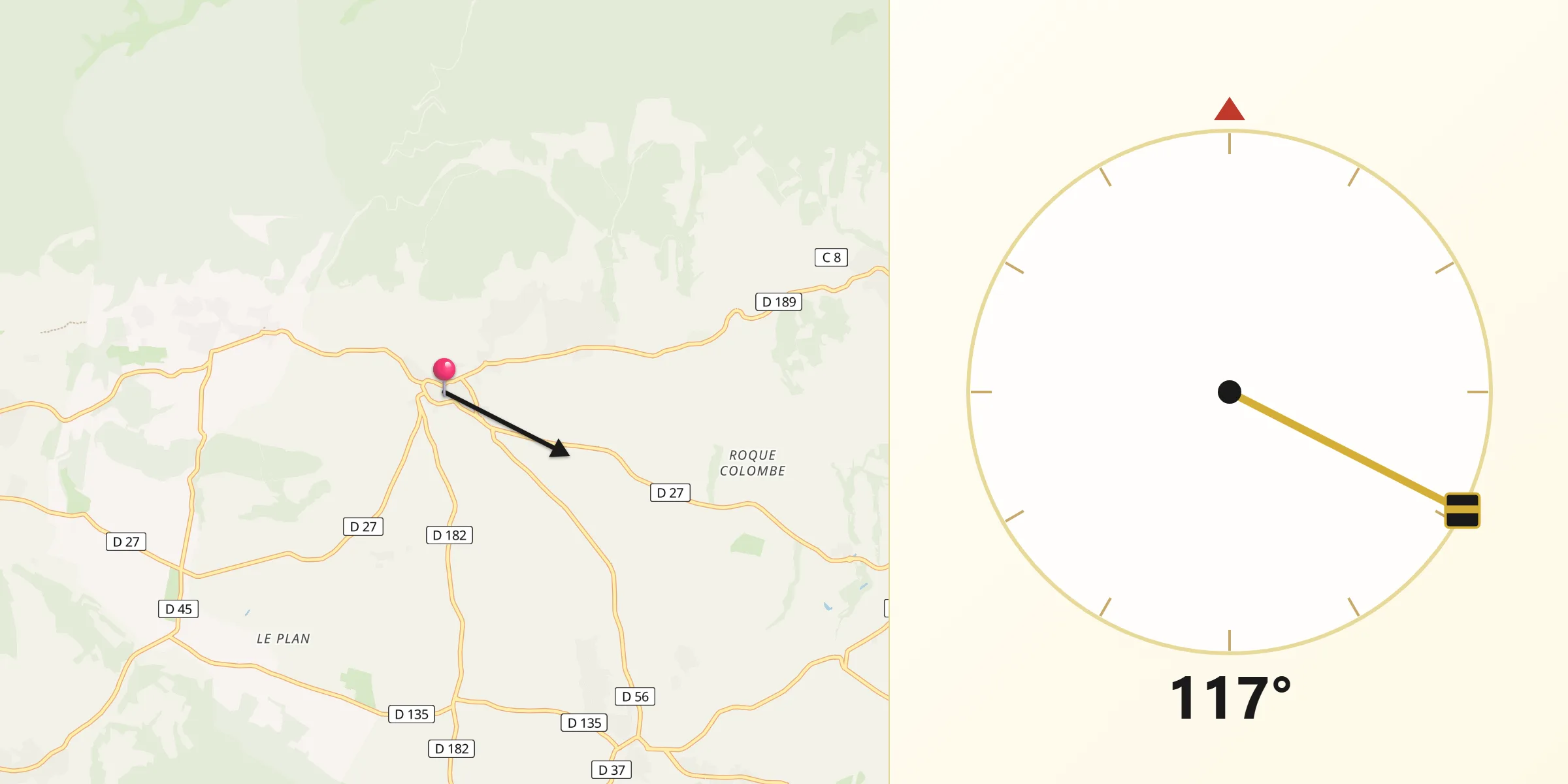 Direction vers la Qibla depuis Cucuron
