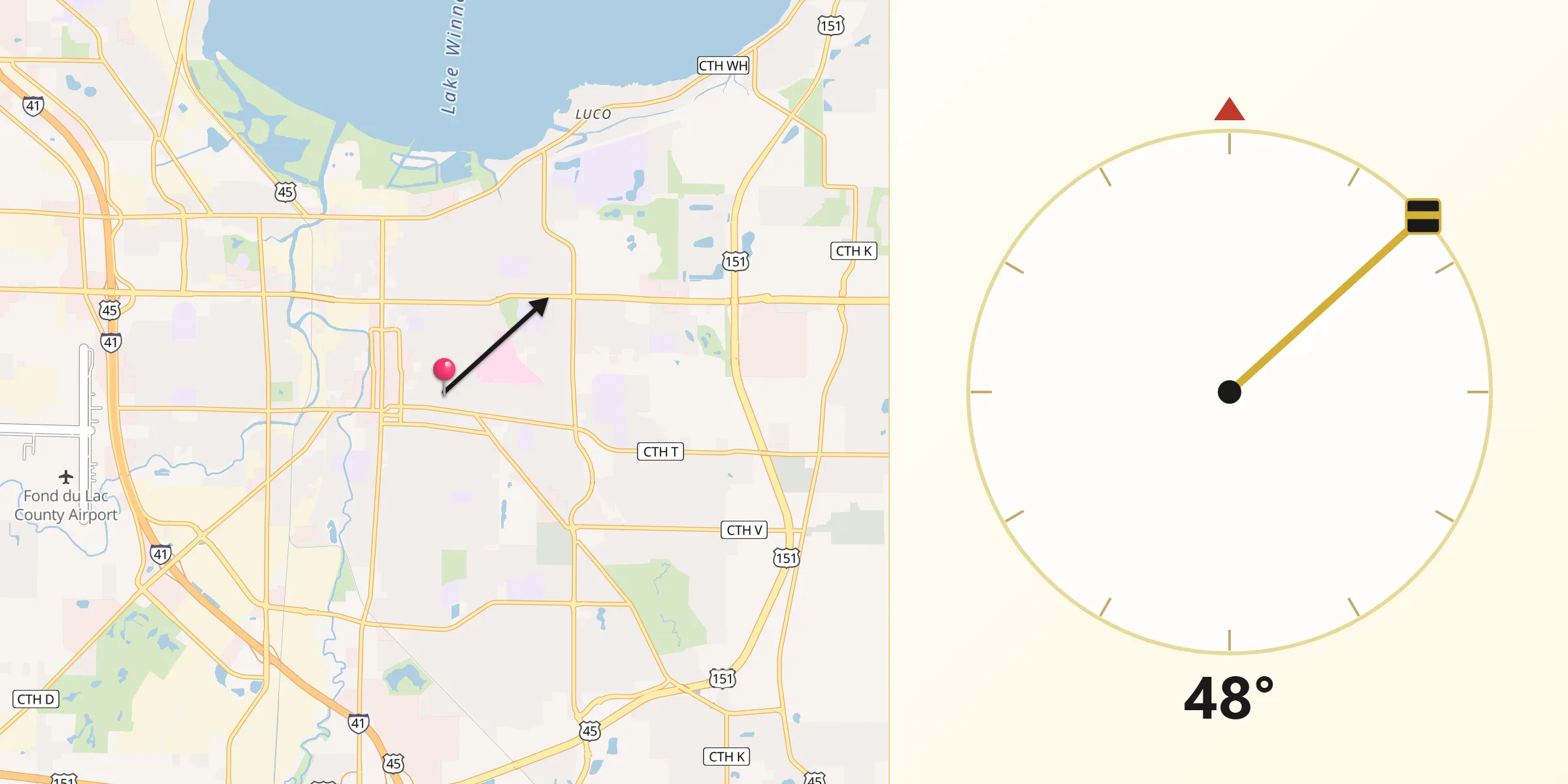 Qibla Direction from Fond du Lac