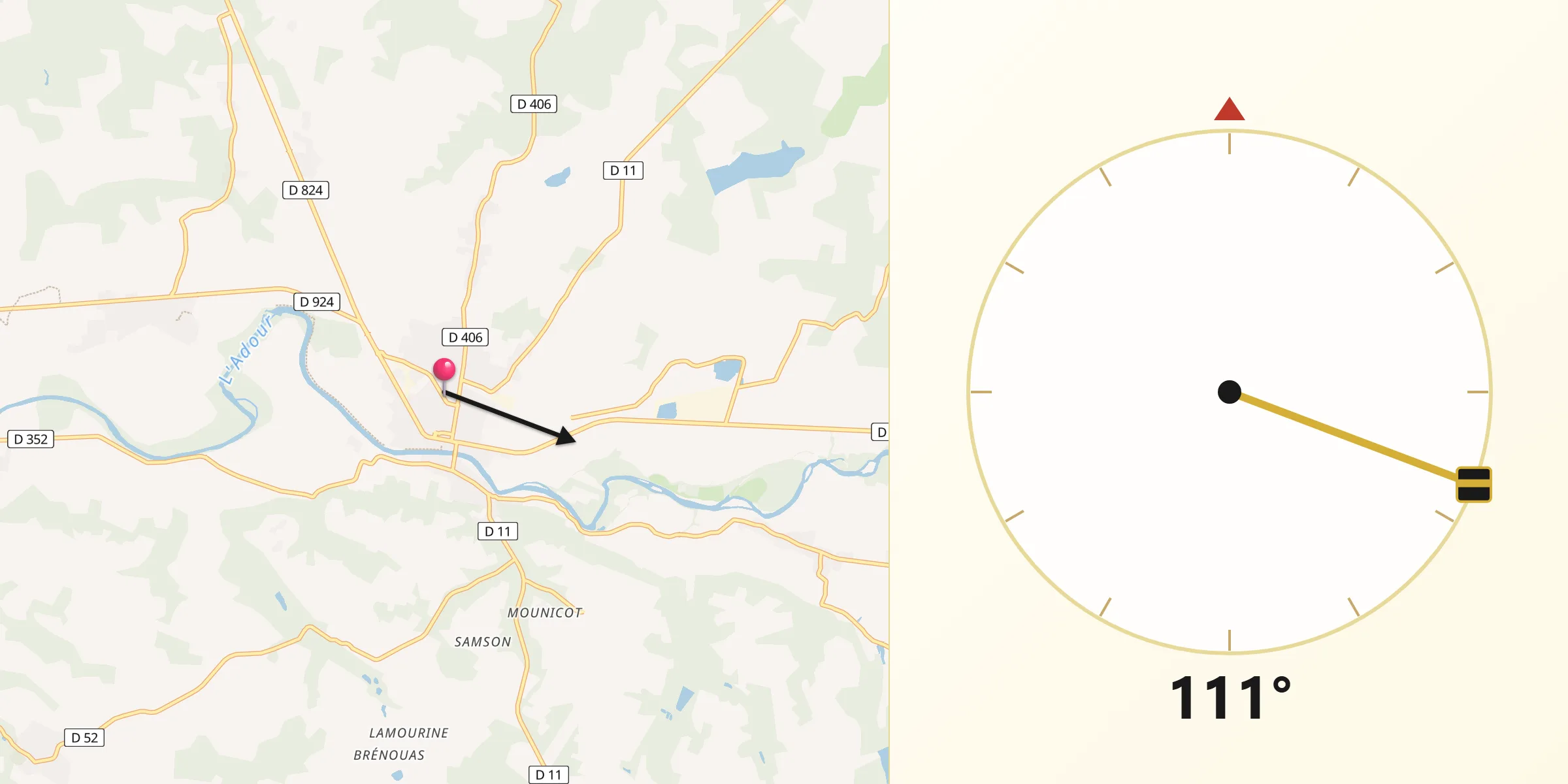 Direction vers la Qibla depuis Grenade-sur-l’Adour