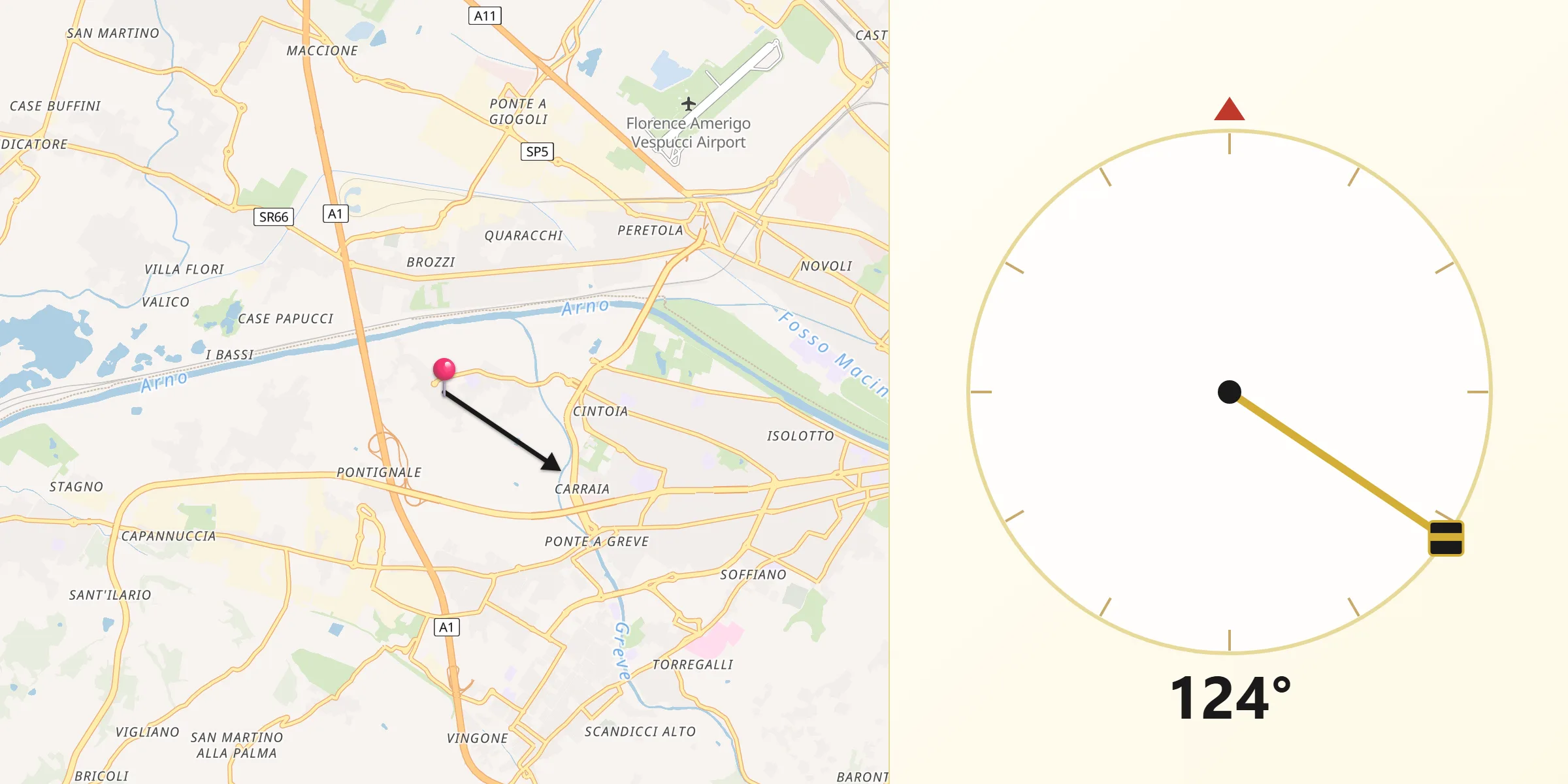 Direzione della Qibla da Mantignano-Ugnano
