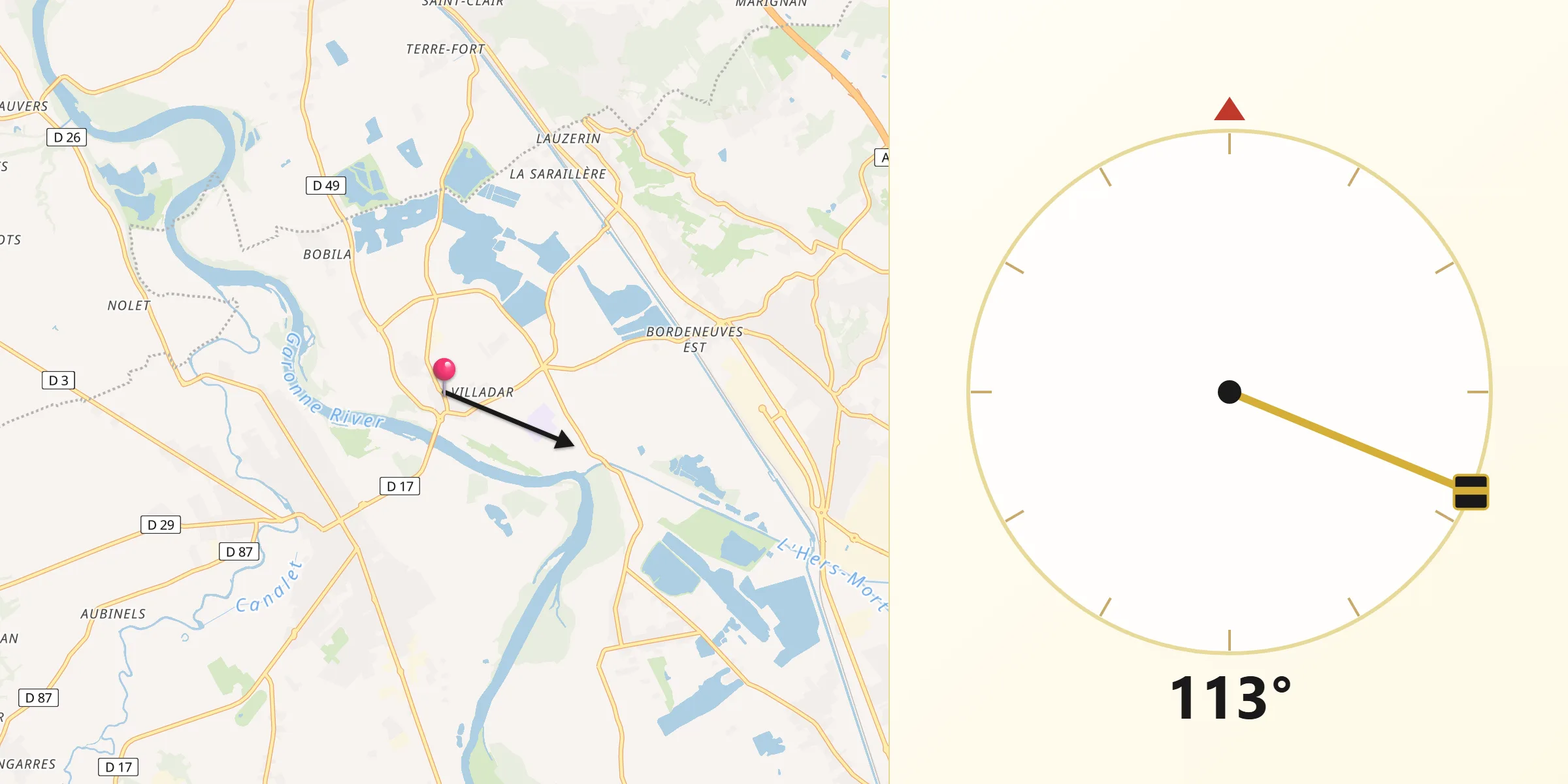 Direction vers la Qibla depuis Ondes