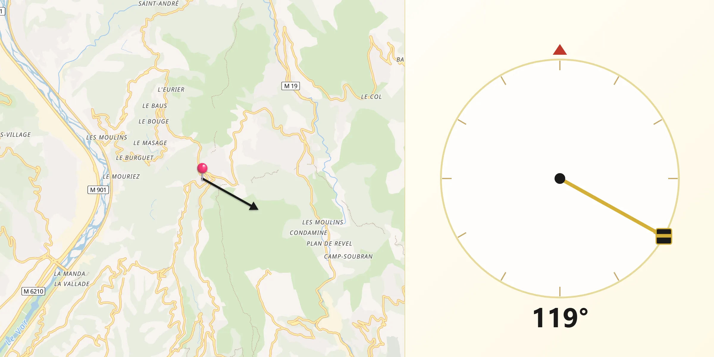 Direction vers la Qibla depuis Aspremont