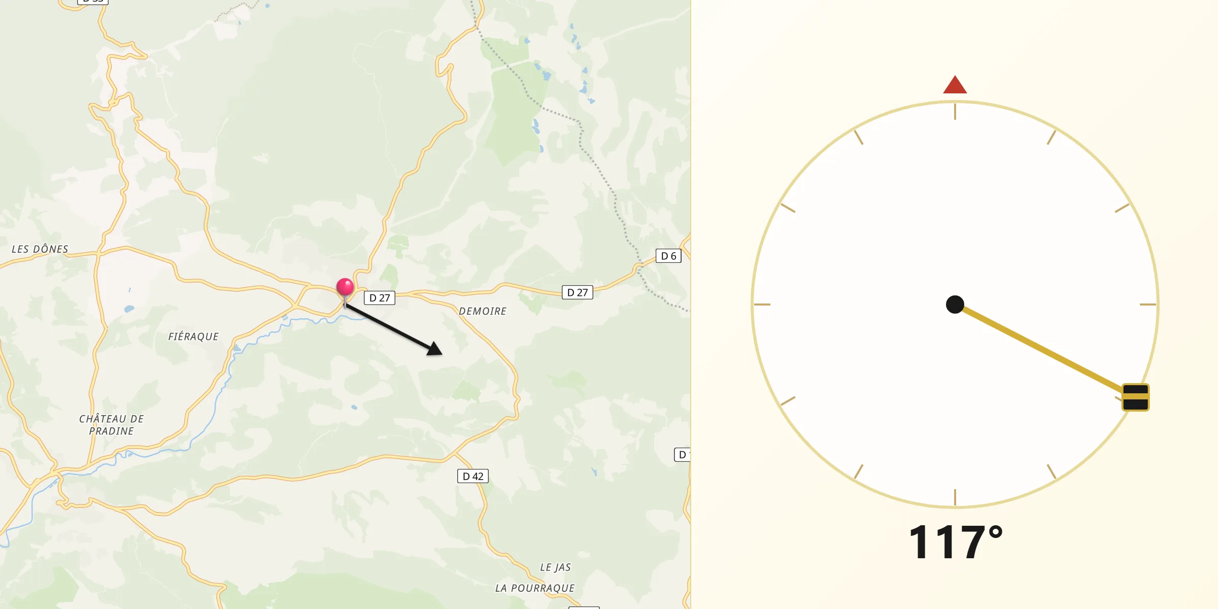 Direction vers la Qibla depuis La Bastide-des-Jourdans
