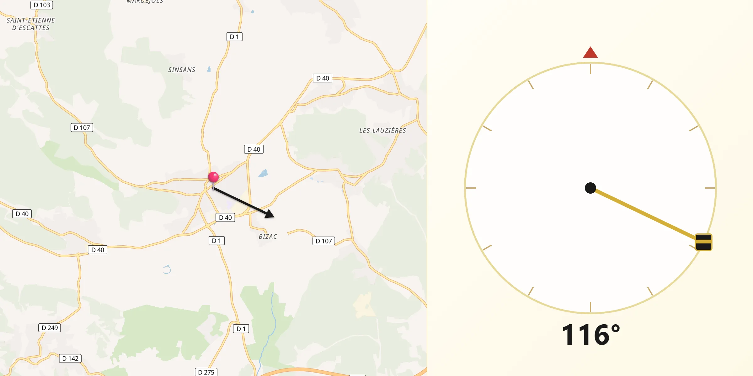 Direction vers la Qibla depuis Calvisson