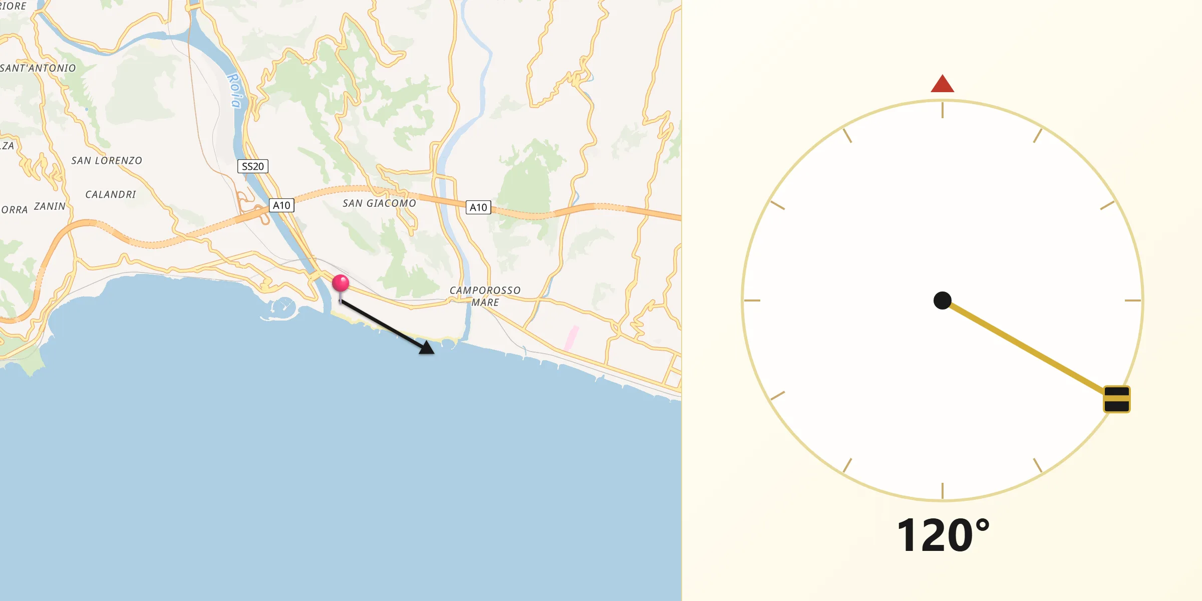 Direzione della Qibla da Ventimiglia