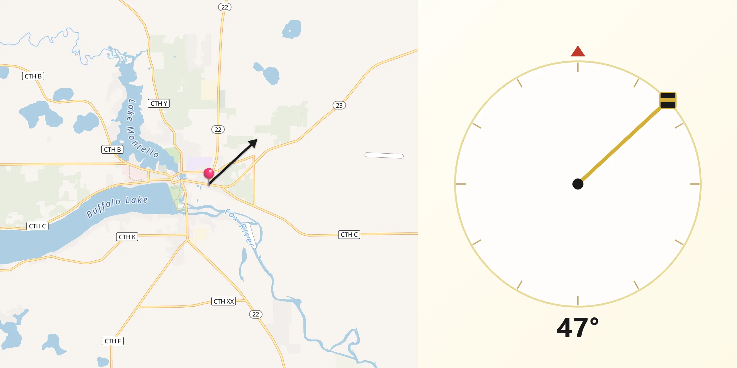 Qibla Direction from Montello