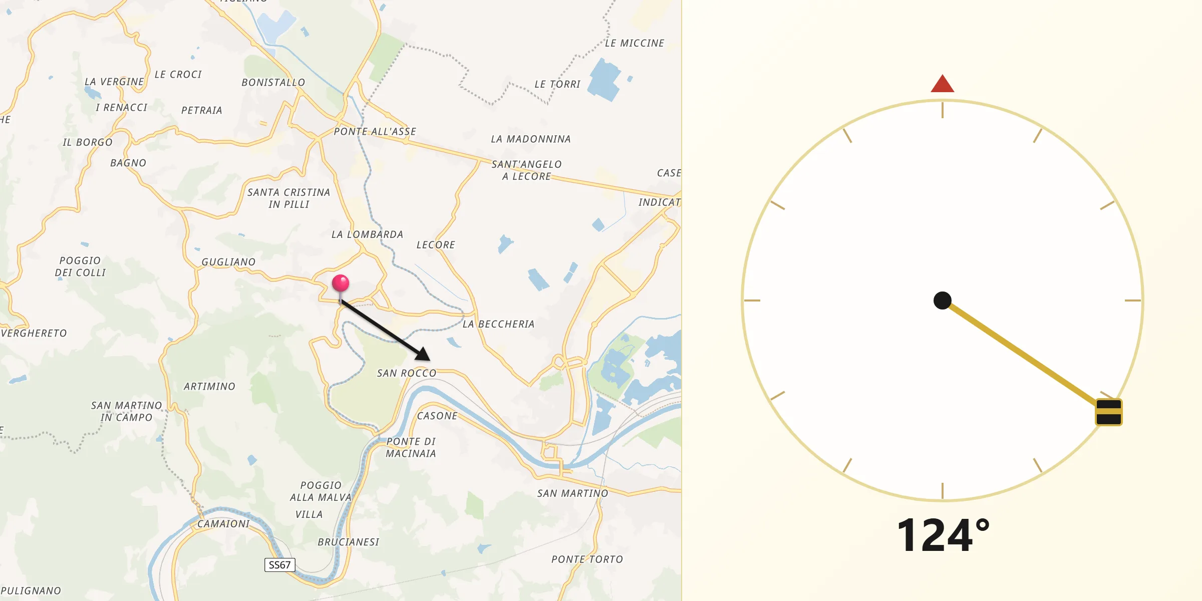 Direzione della Qibla da Comeana