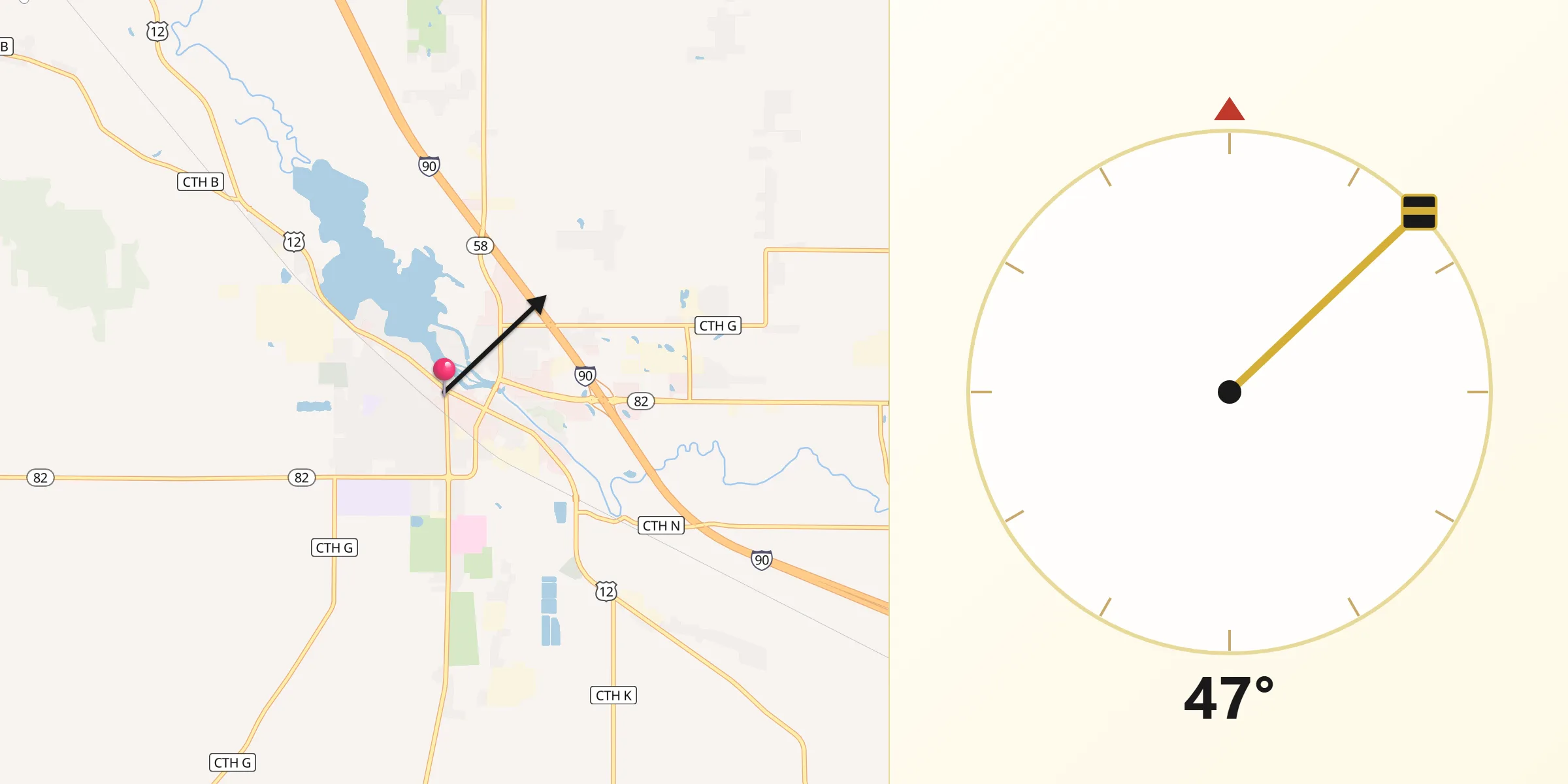Qibla Direction from Mauston
