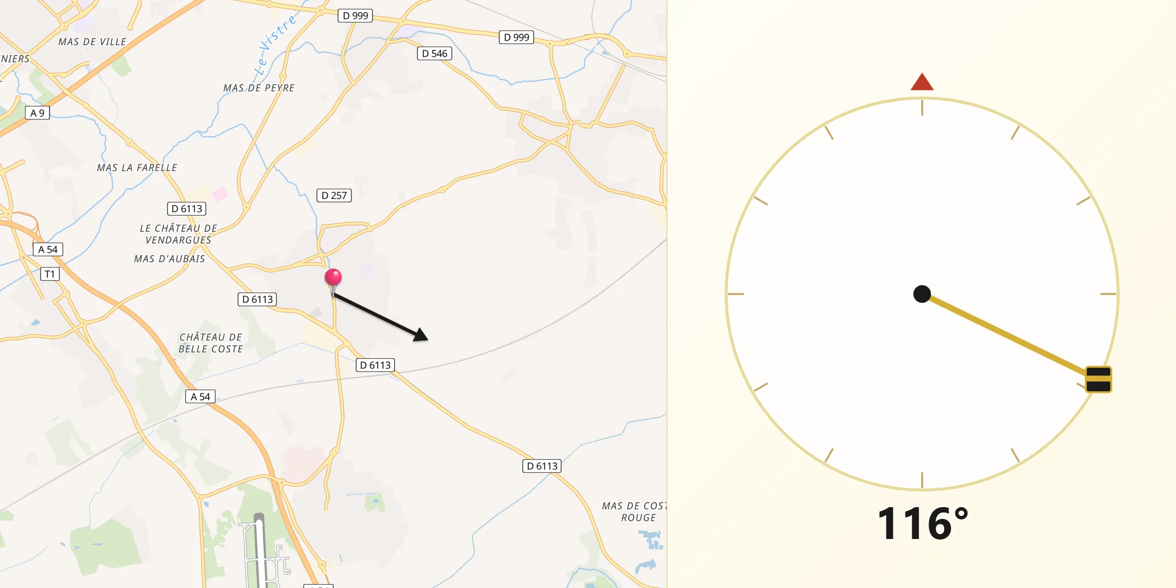 Direction vers la Qibla depuis Bouillargues