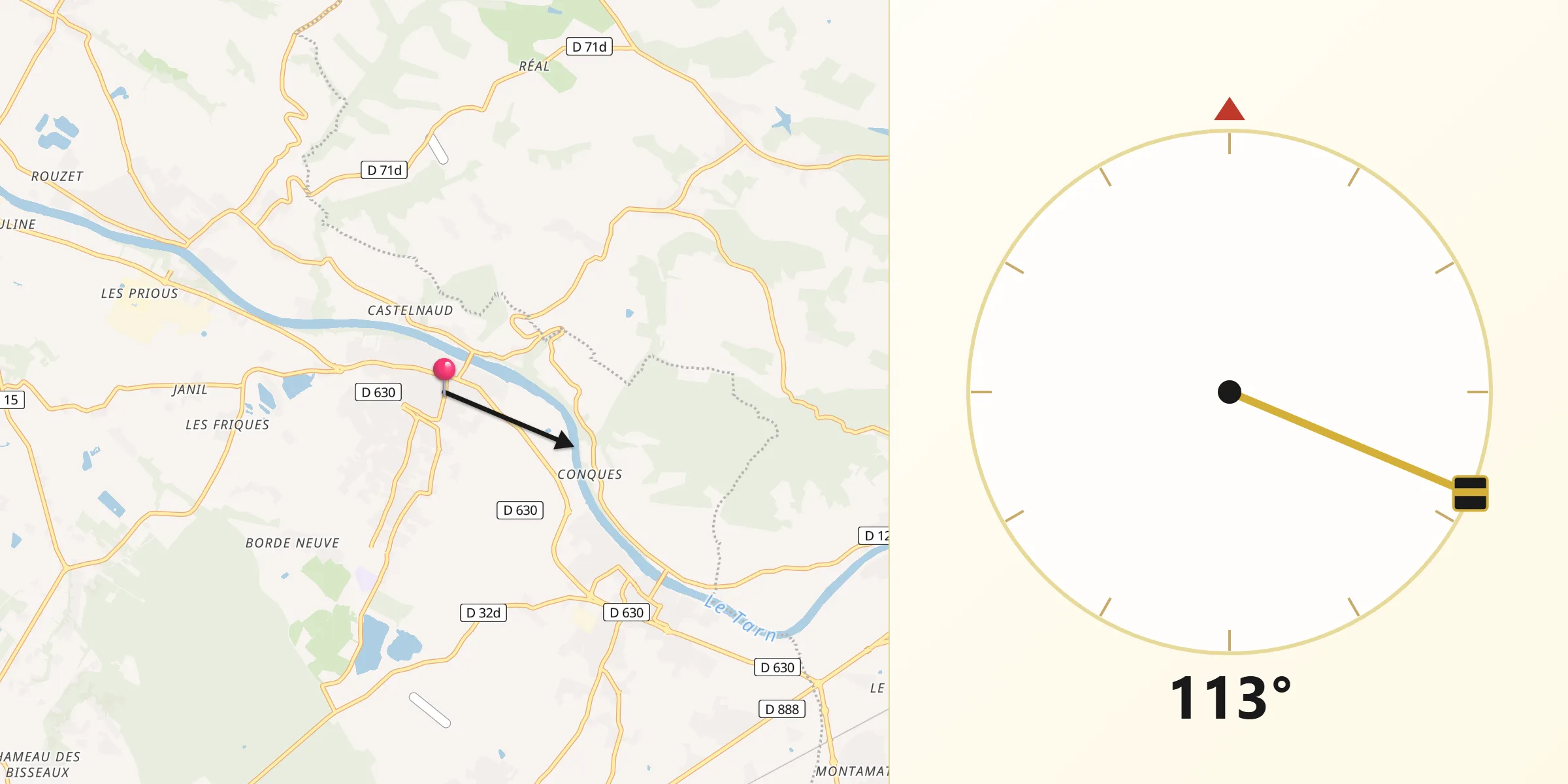 Direction vers la Qibla depuis Bessières