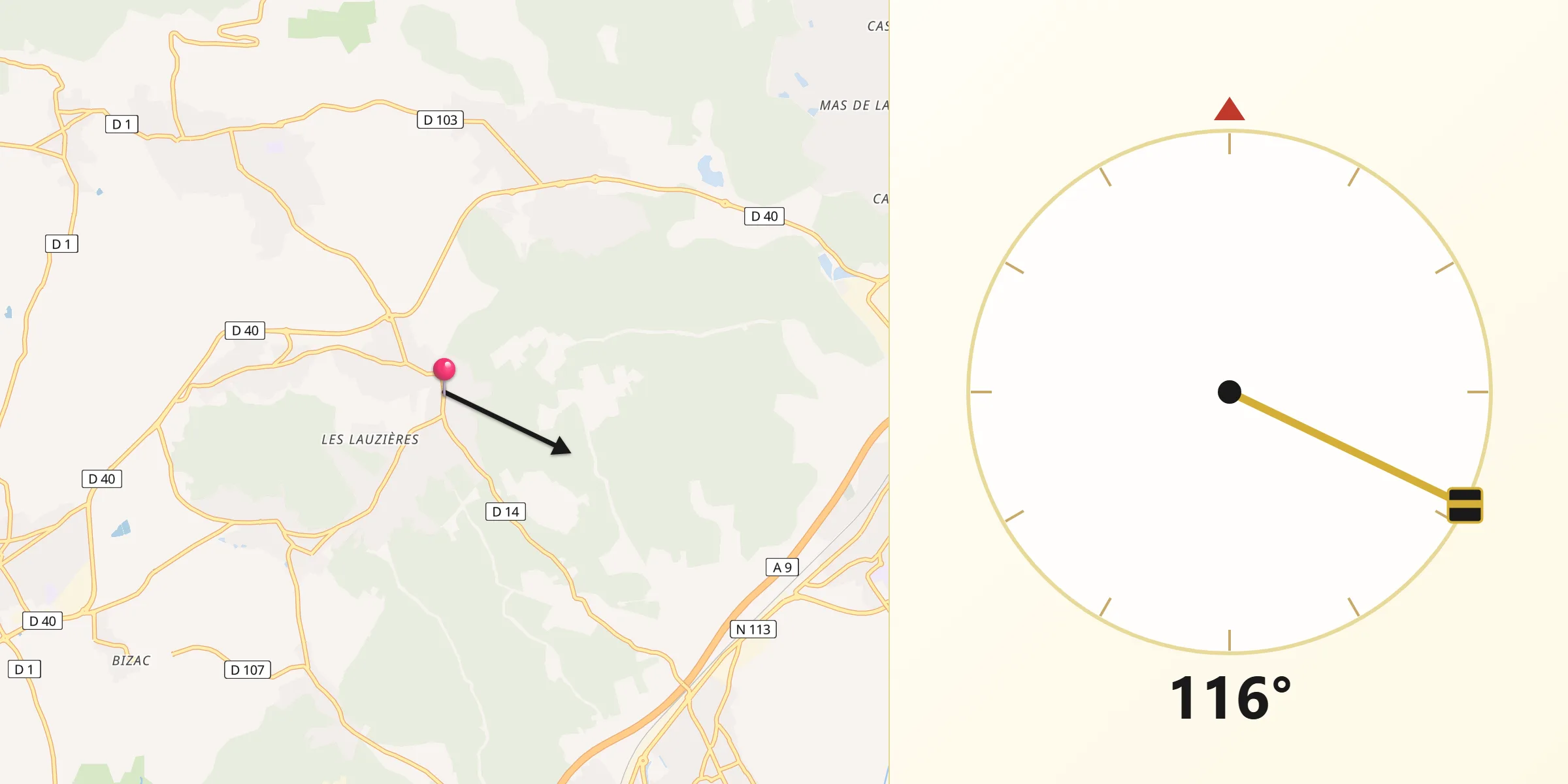 Direction vers la Qibla depuis Langlade