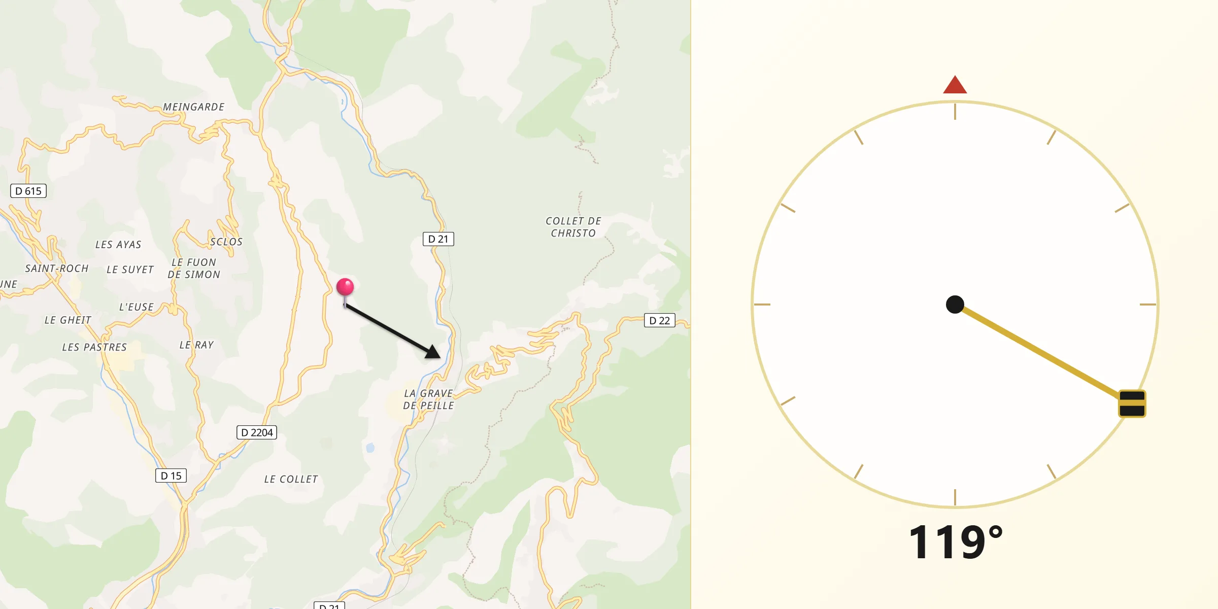 Direction vers la Qibla depuis Blausasc