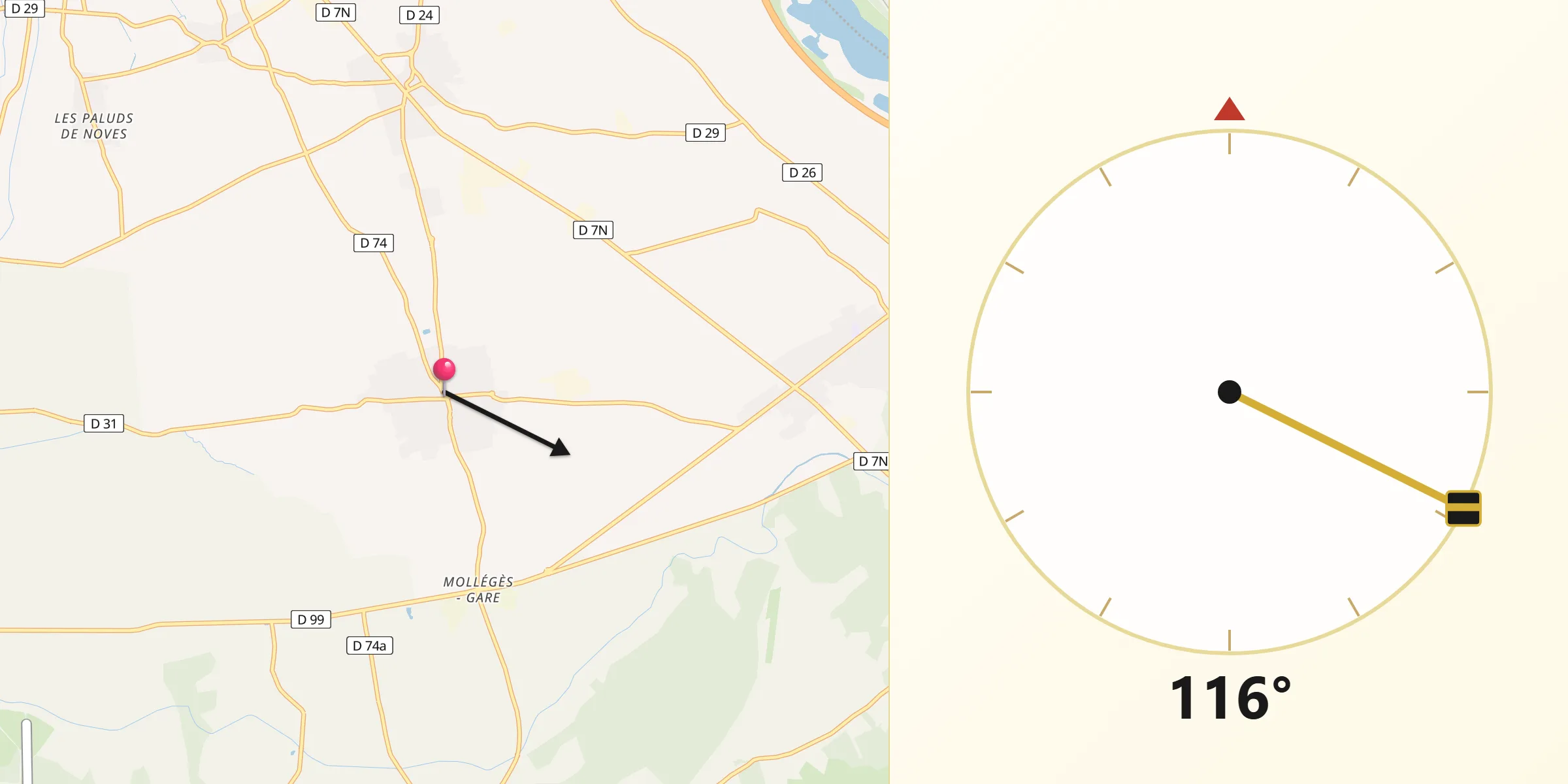 Direction vers la Qibla depuis Mollégès